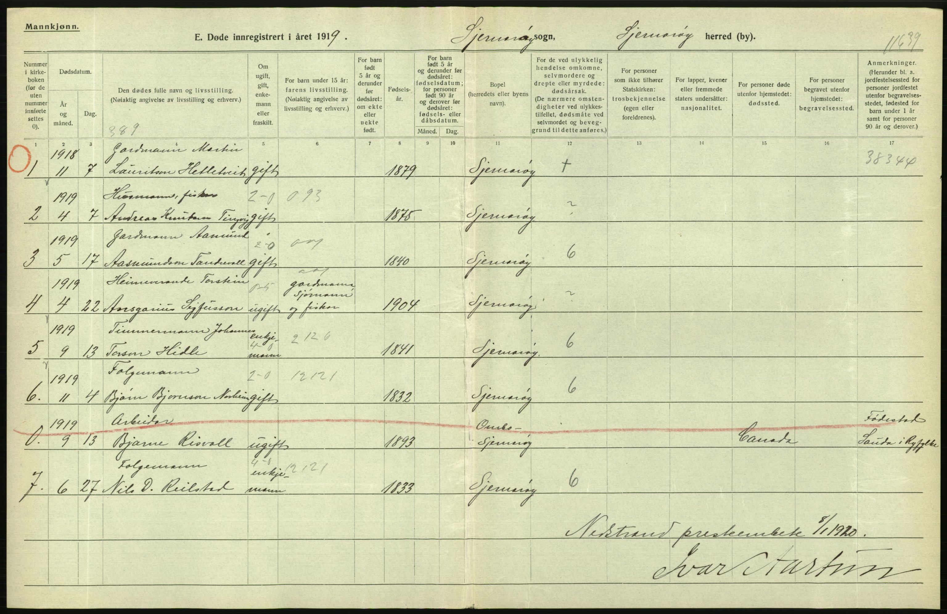 Statistisk sentralbyrå, Sosiodemografiske emner, Befolkning, AV/RA-S-2228/D/Df/Dfb/Dfbi/L0030: Rogaland fylke: Døde. Bygder og byer., 1919, p. 110