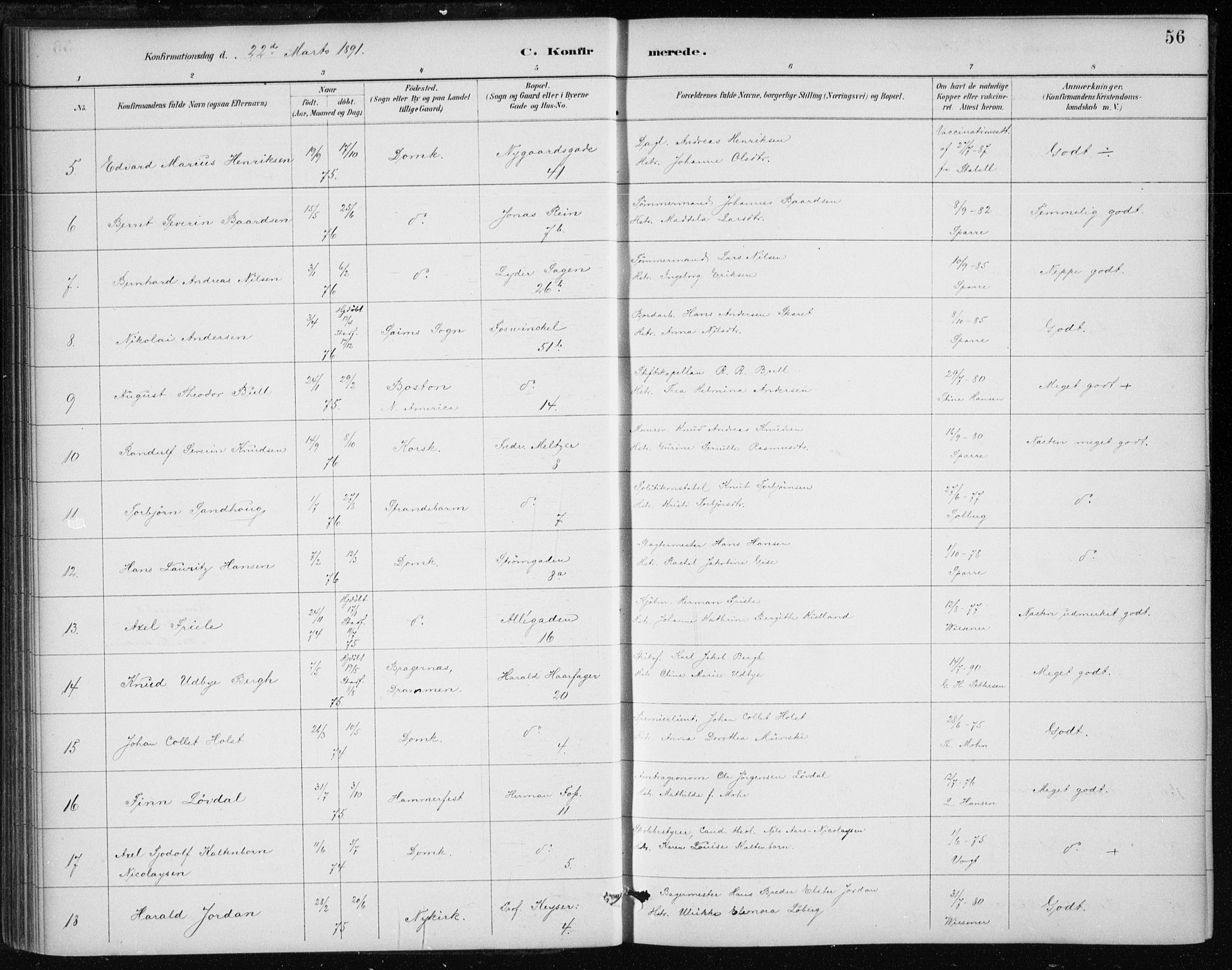 Johanneskirken sokneprestembete, AV/SAB-A-76001/H/Haa/L0008: Parish register (official) no. C 1, 1885-1907, p. 56