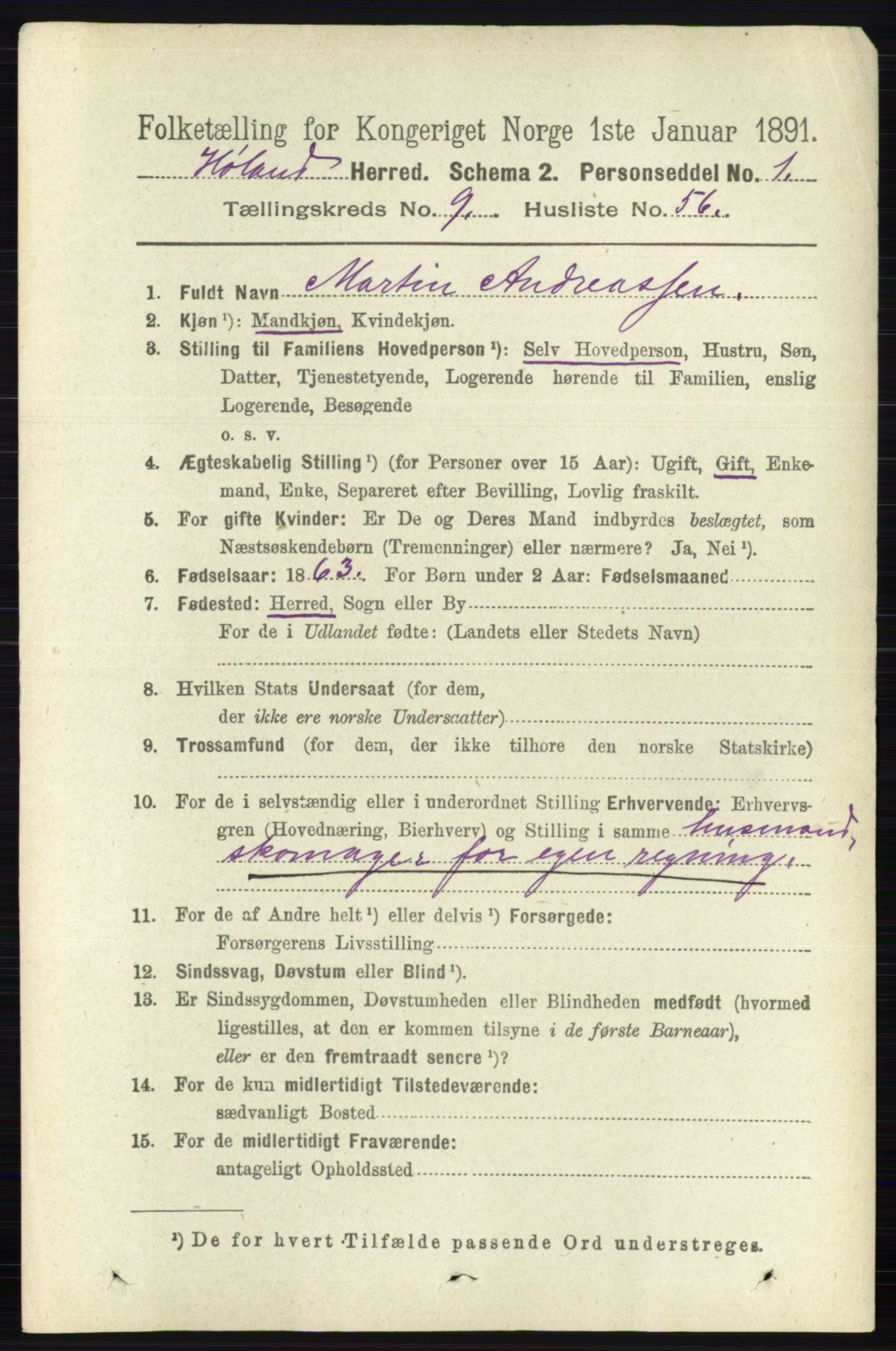 RA, 1891 census for 0221 Høland, 1891, p. 6500