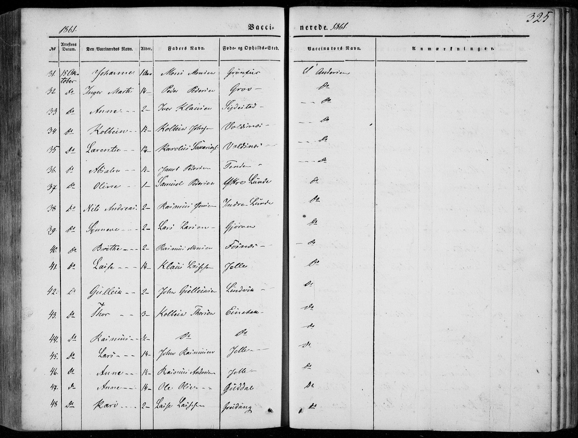 Stryn Sokneprestembete, AV/SAB-A-82501: Parish register (official) no. A 2, 1844-1861, p. 325