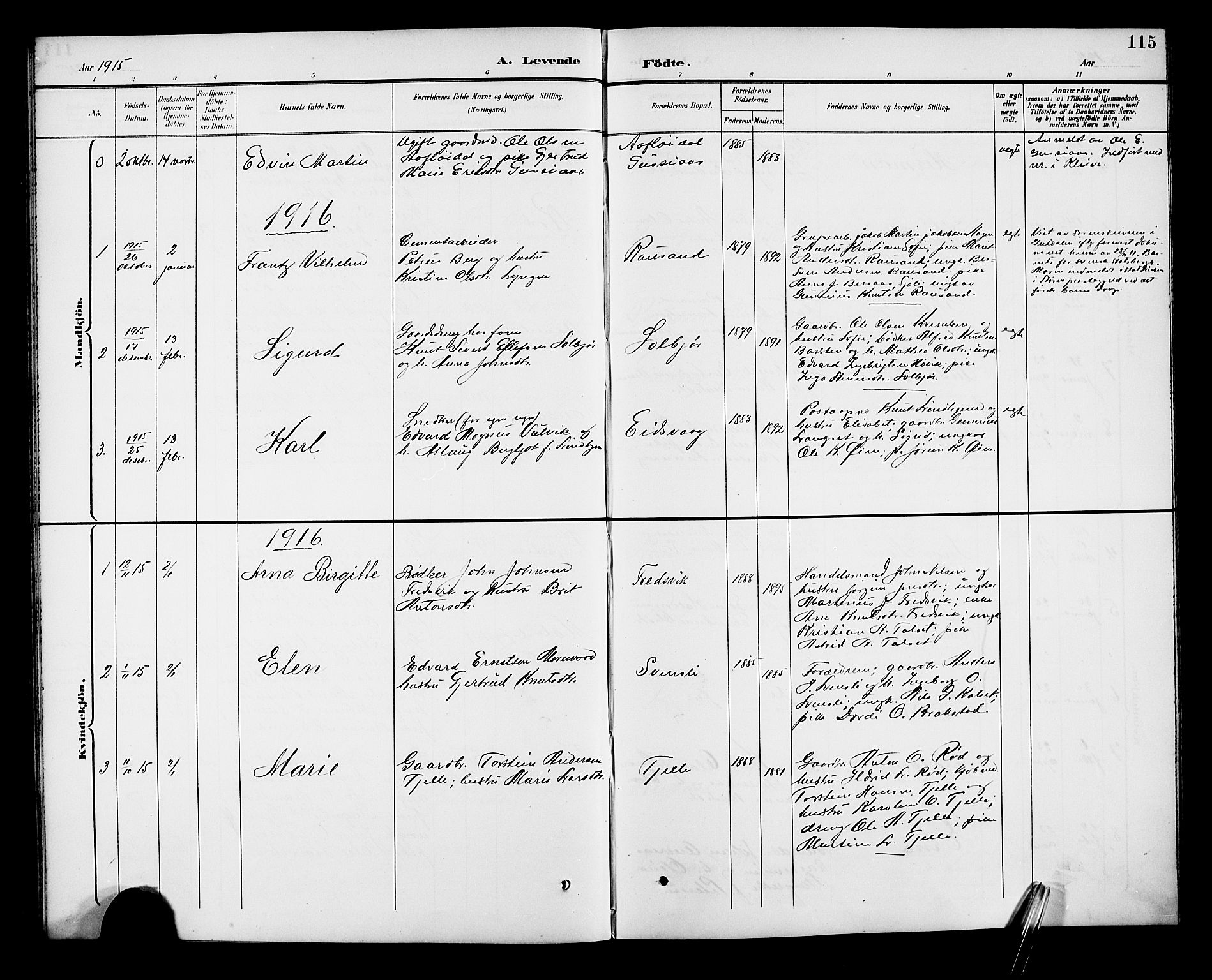 Ministerialprotokoller, klokkerbøker og fødselsregistre - Møre og Romsdal, SAT/A-1454/551/L0632: Parish register (copy) no. 551C04, 1894-1920, p. 115