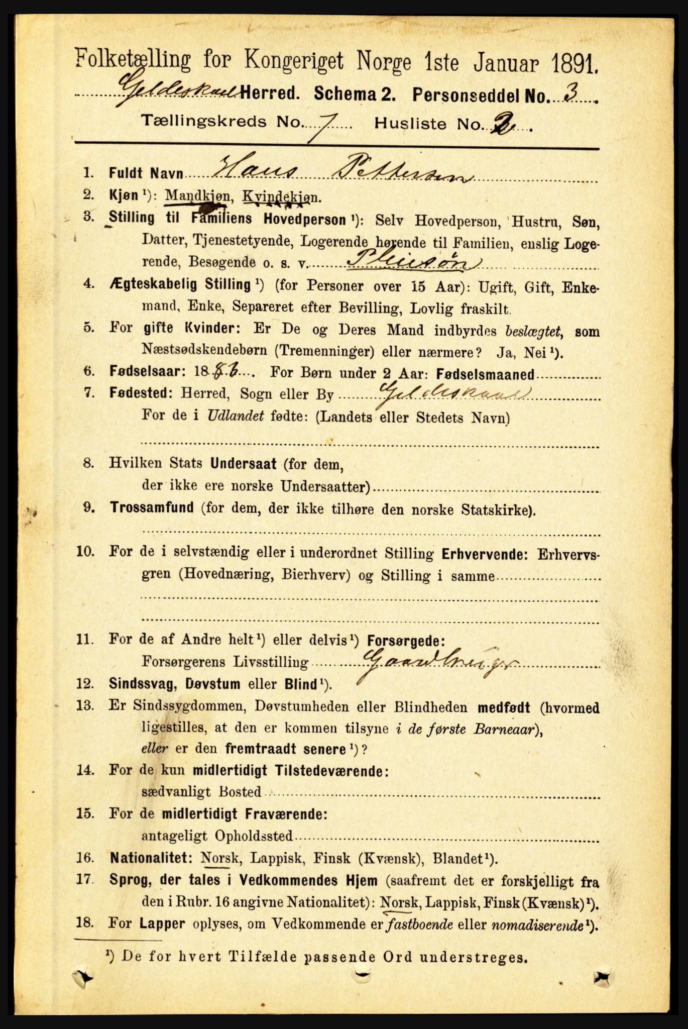 RA, 1891 census for 1838 Gildeskål, 1891, p. 2250