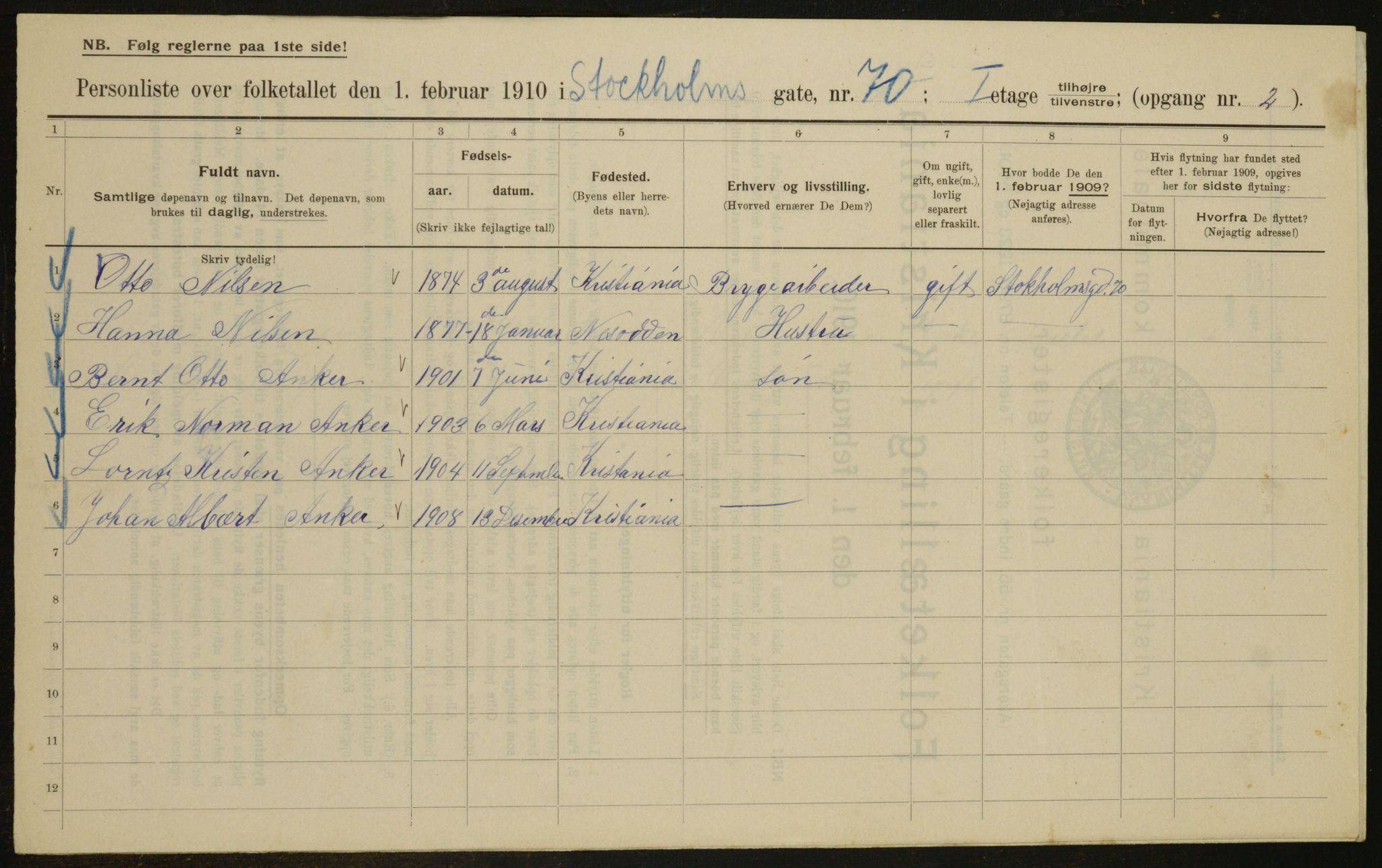 OBA, Municipal Census 1910 for Kristiania, 1910, p. 97467