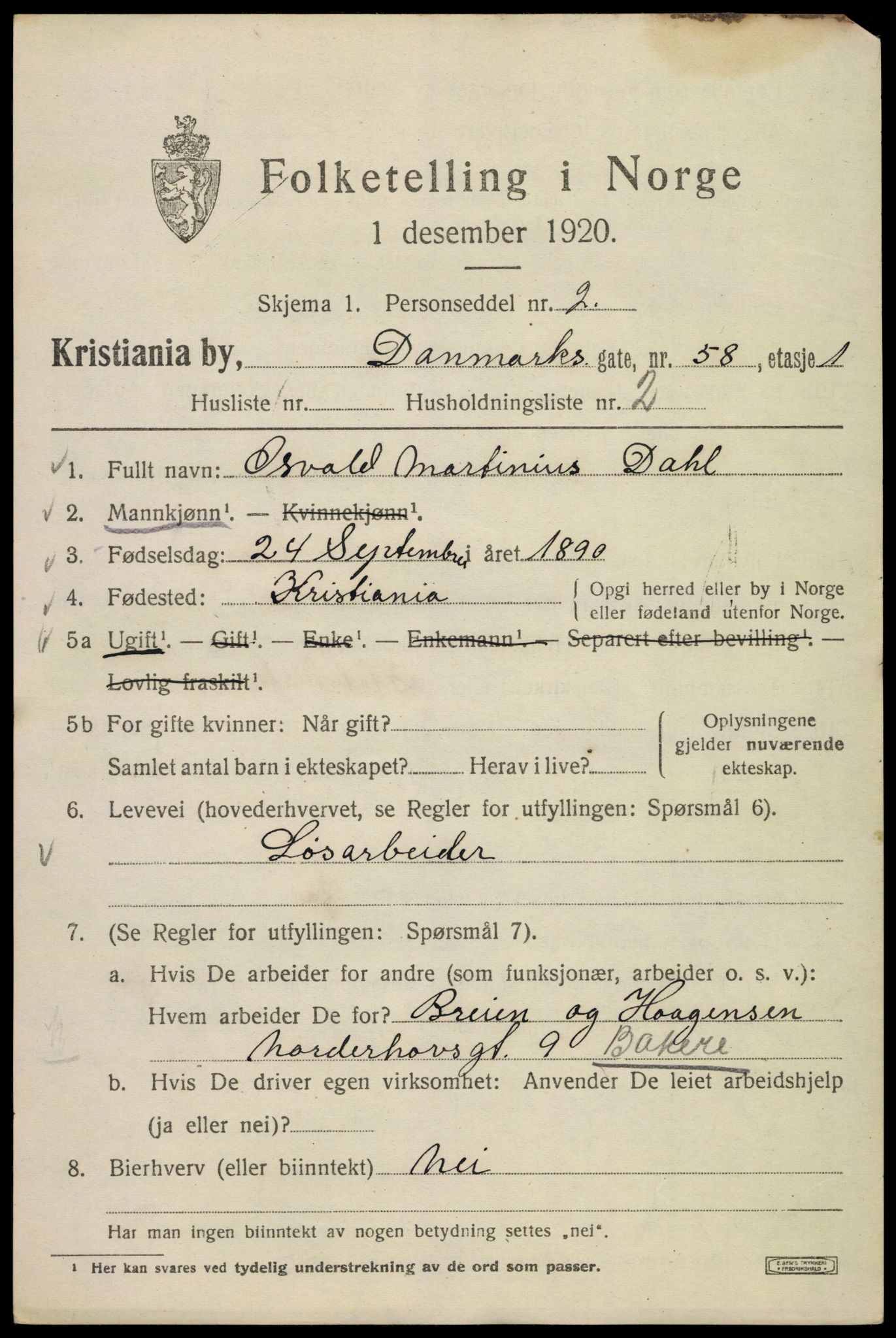 SAO, 1920 census for Kristiania, 1920, p. 196043