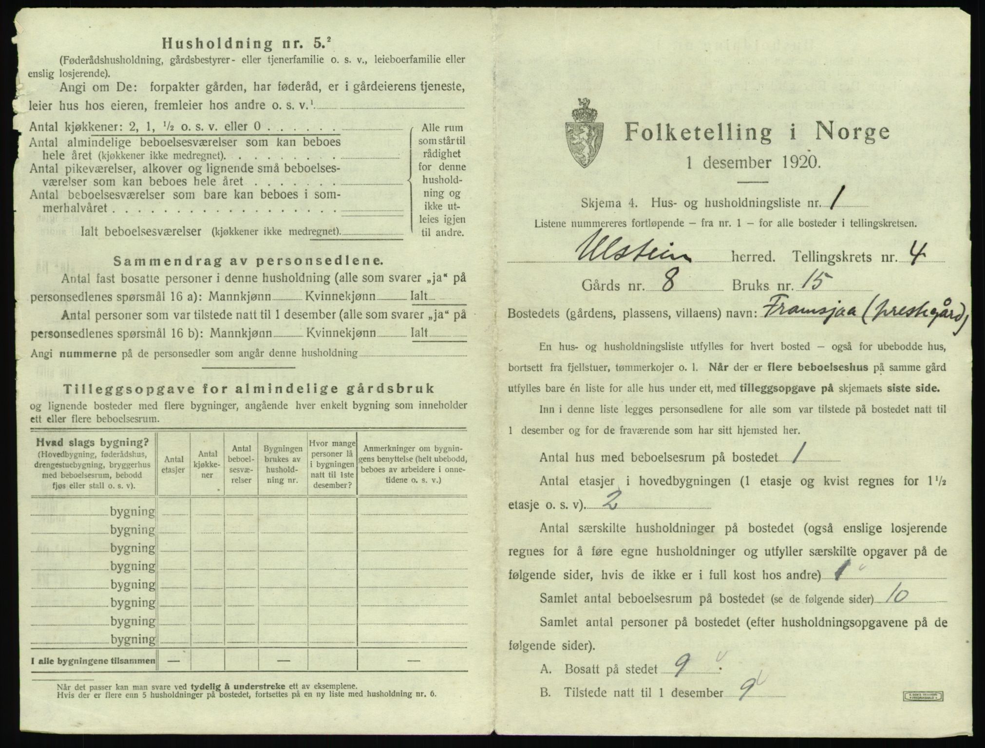 SAT, 1920 census for Ulstein, 1920, p. 278