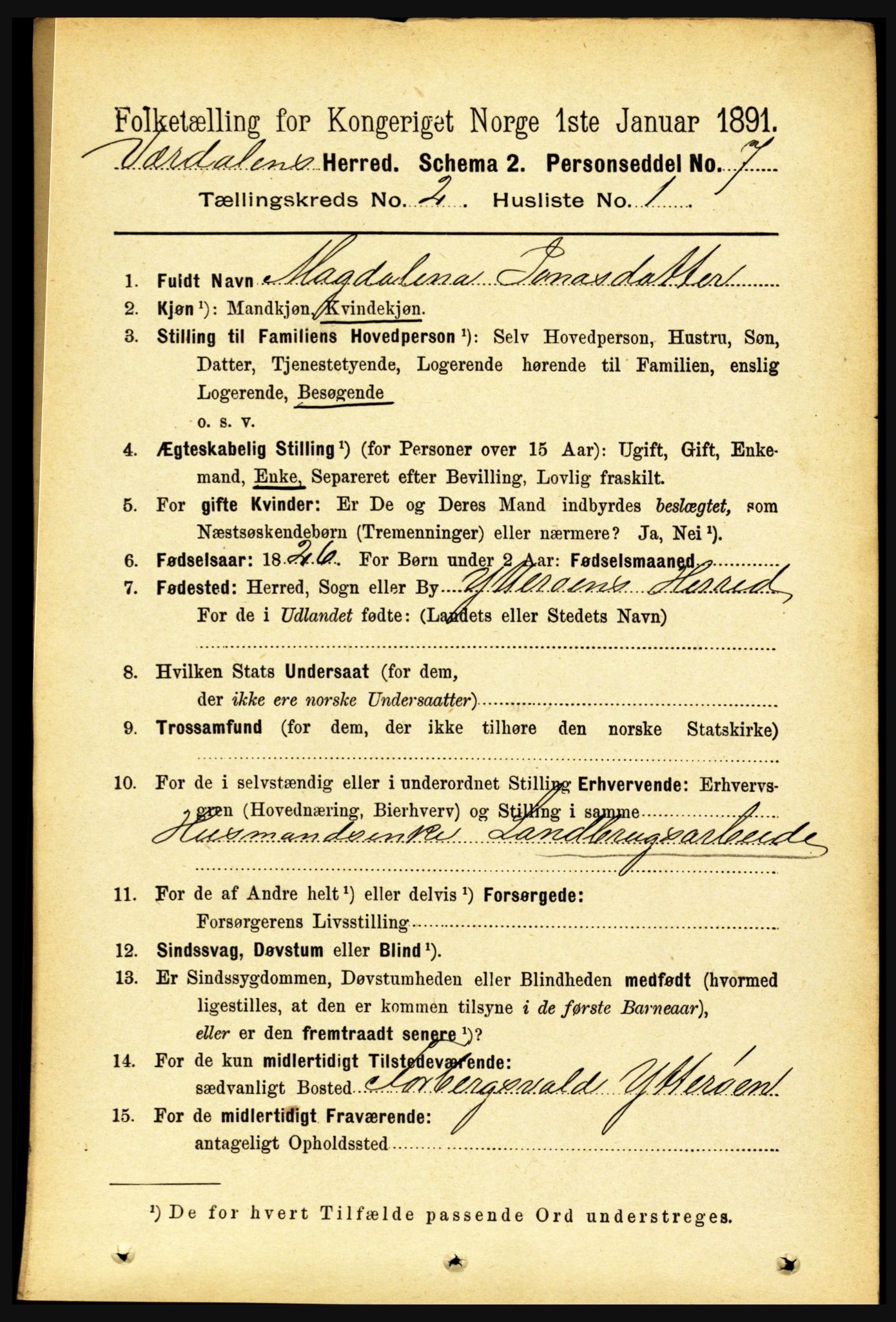 RA, 1891 census for 1721 Verdal, 1891, p. 791