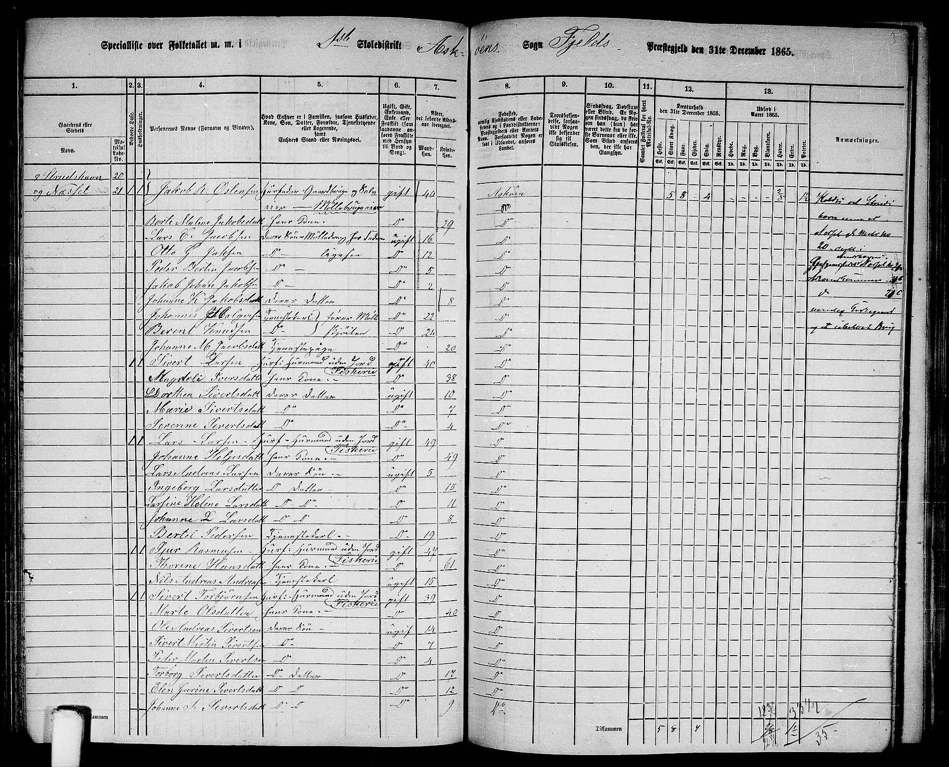 RA, 1865 census for Fjell, 1865, p. 124