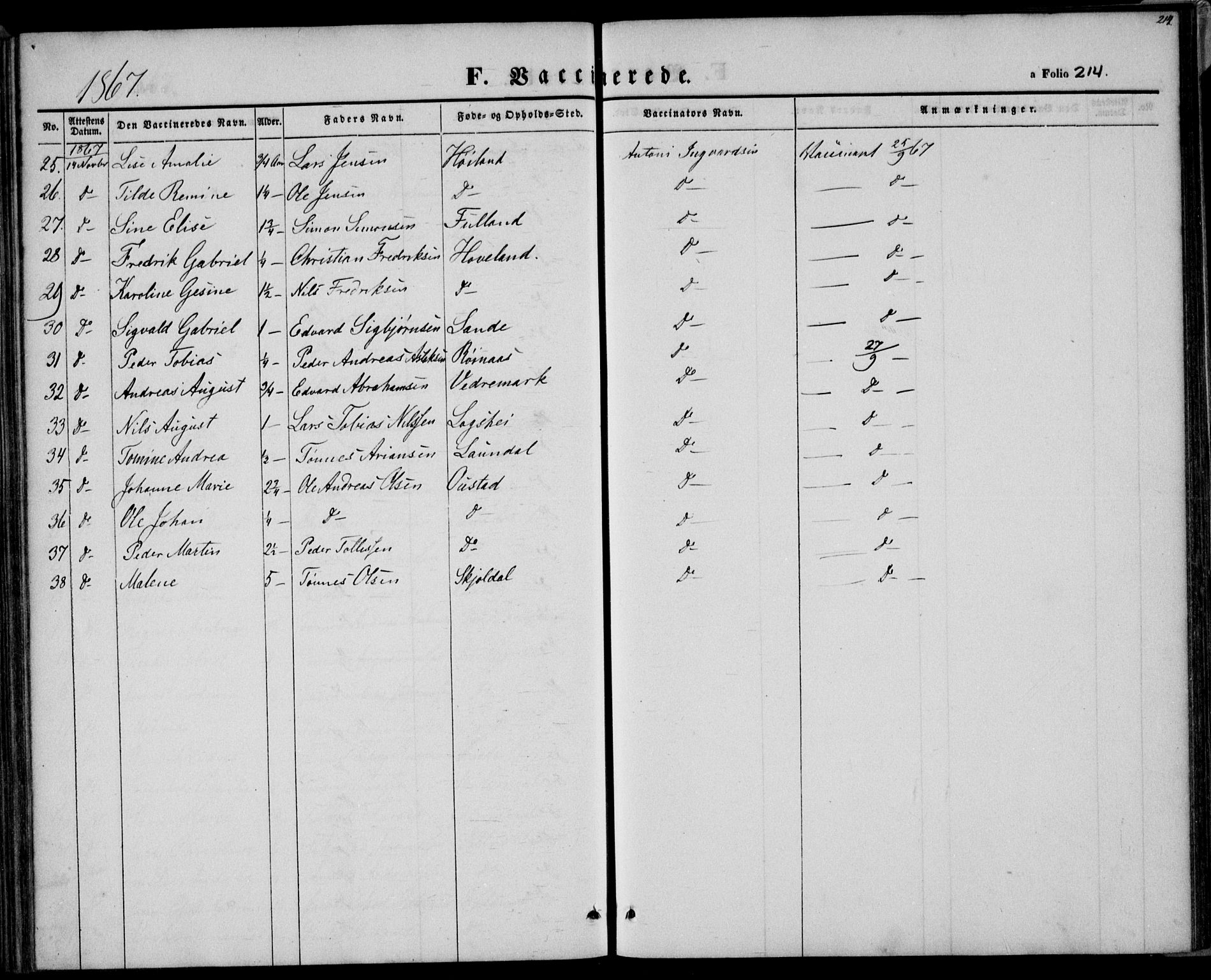 Herad sokneprestkontor, SAK/1111-0018/F/Fa/Faa/L0004: Parish register (official) no. A 4, 1844-1853, p. 214
