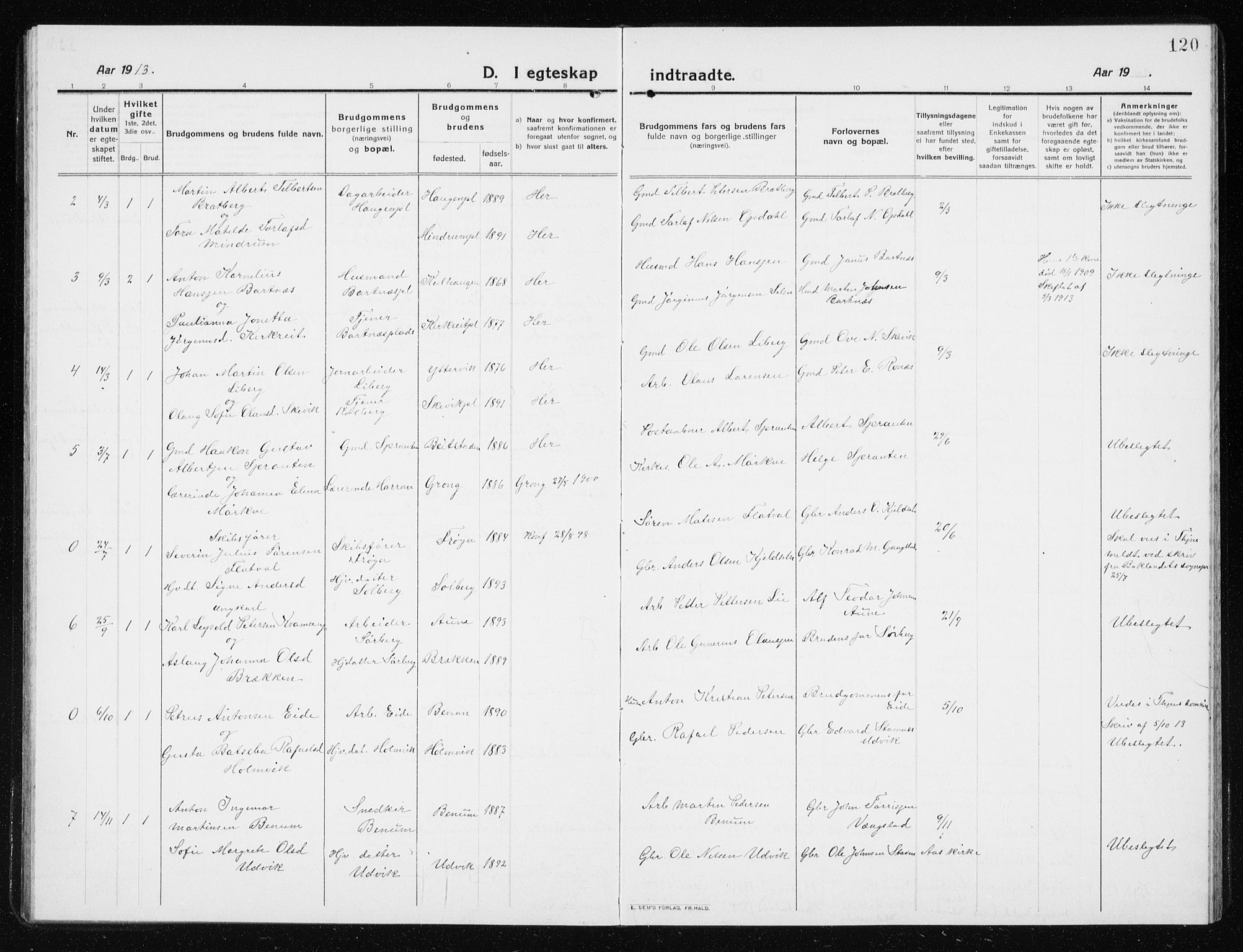 Ministerialprotokoller, klokkerbøker og fødselsregistre - Nord-Trøndelag, AV/SAT-A-1458/741/L0402: Parish register (copy) no. 741C03, 1911-1926, p. 120