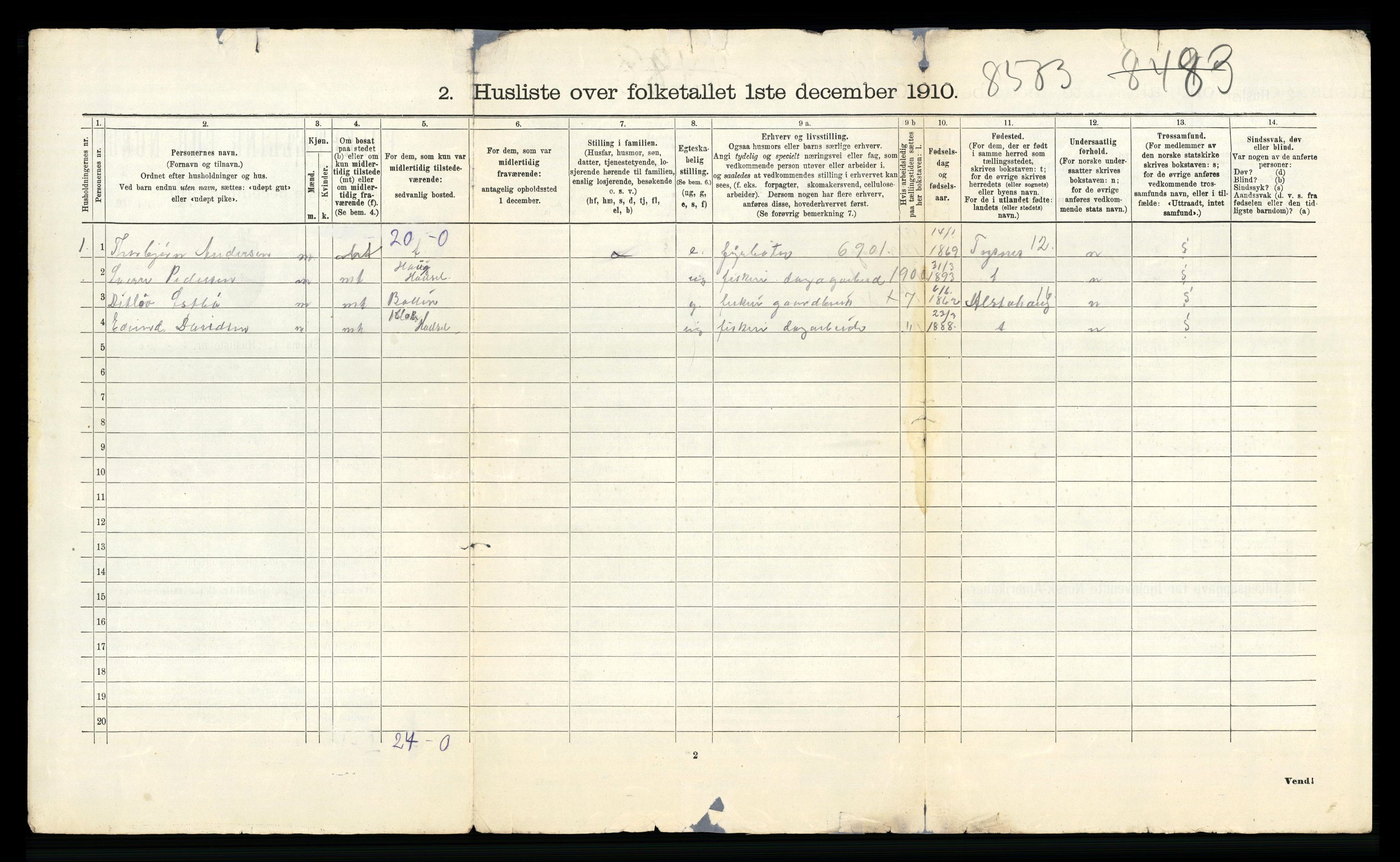 RA, 1910 census for Hadsel, 1910, p. 1336