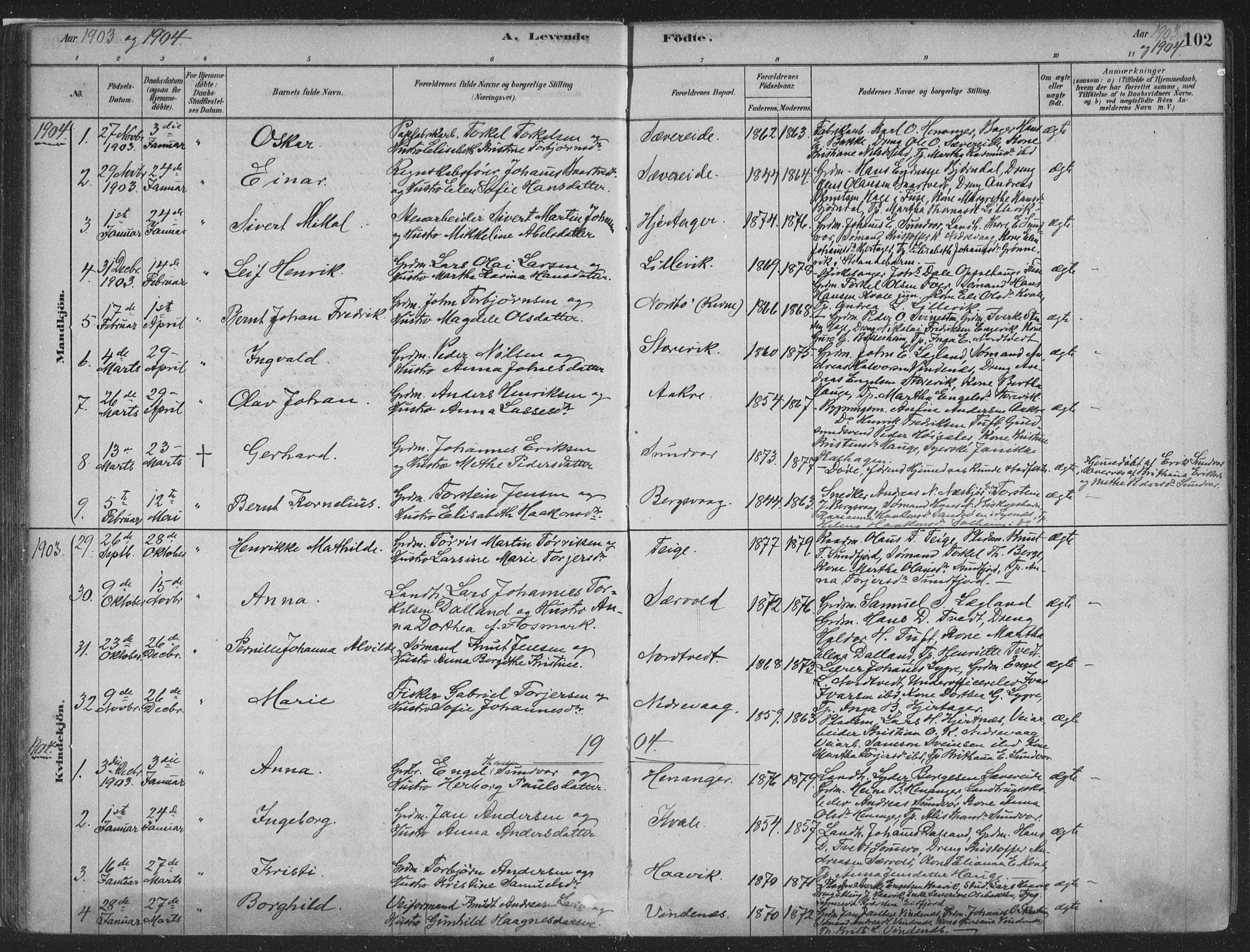Fusa sokneprestembete, SAB/A-75401/H/Haa: Parish register (official) no. D 1, 1880-1938, p. 102
