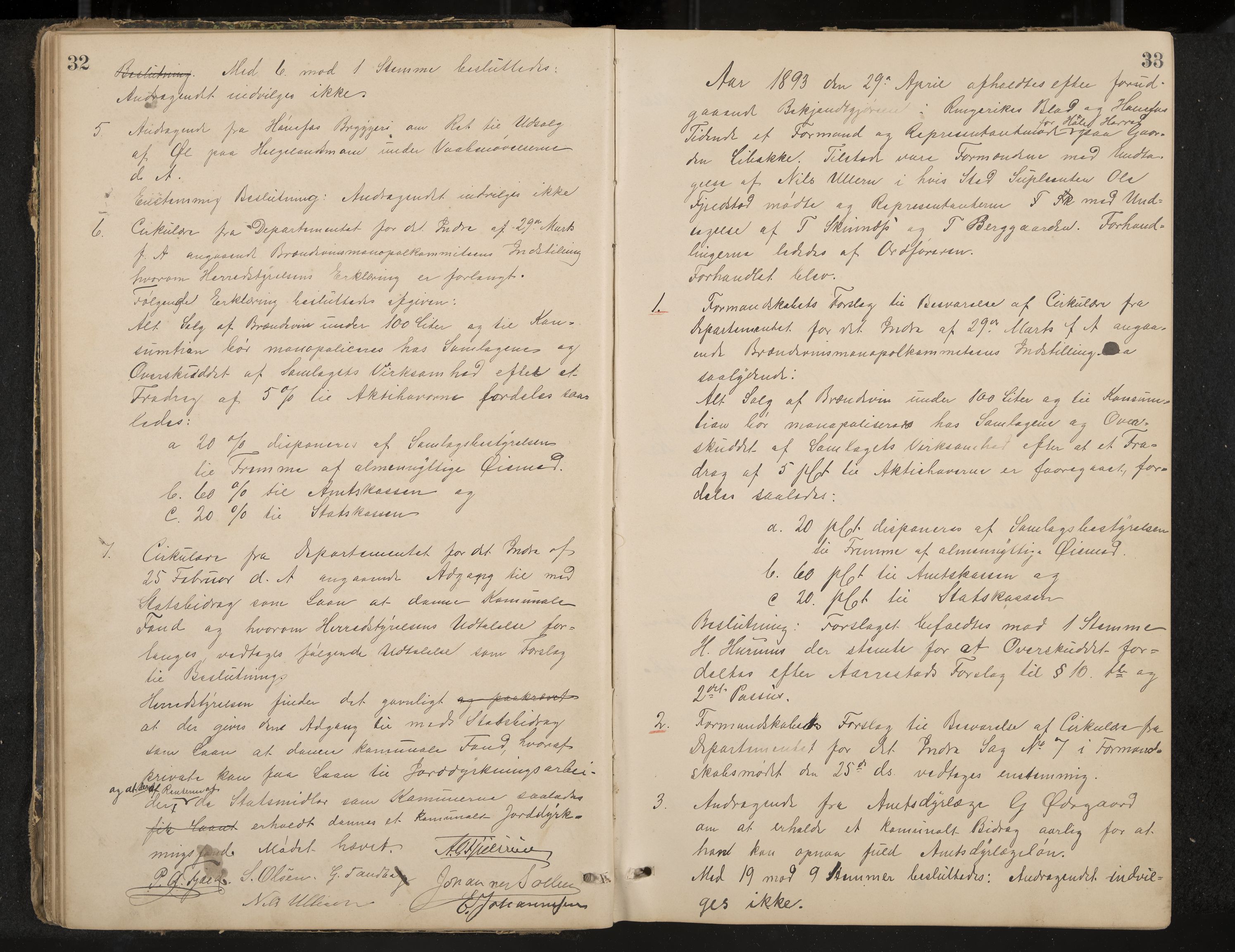 Hole formannskap og sentraladministrasjon, IKAK/0612021-1/A/Aa/L0003: Møtebok med register, 1892-1902, p. 32-33