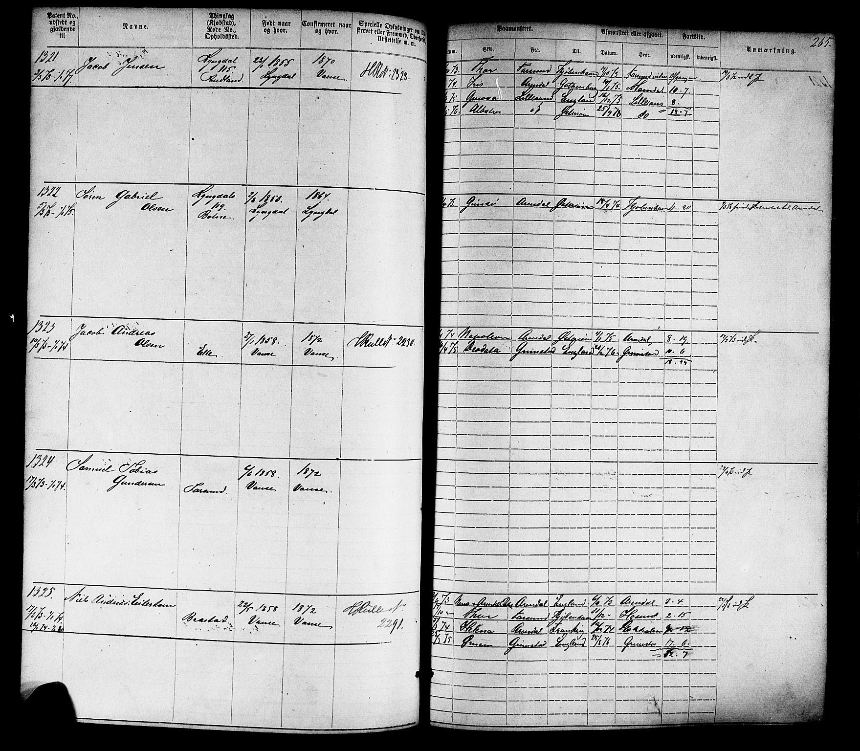 Farsund mønstringskrets, SAK/2031-0017/F/Fa/L0005: Annotasjonsrulle nr 1-1910 med register, Z-2, 1869-1877, p. 295