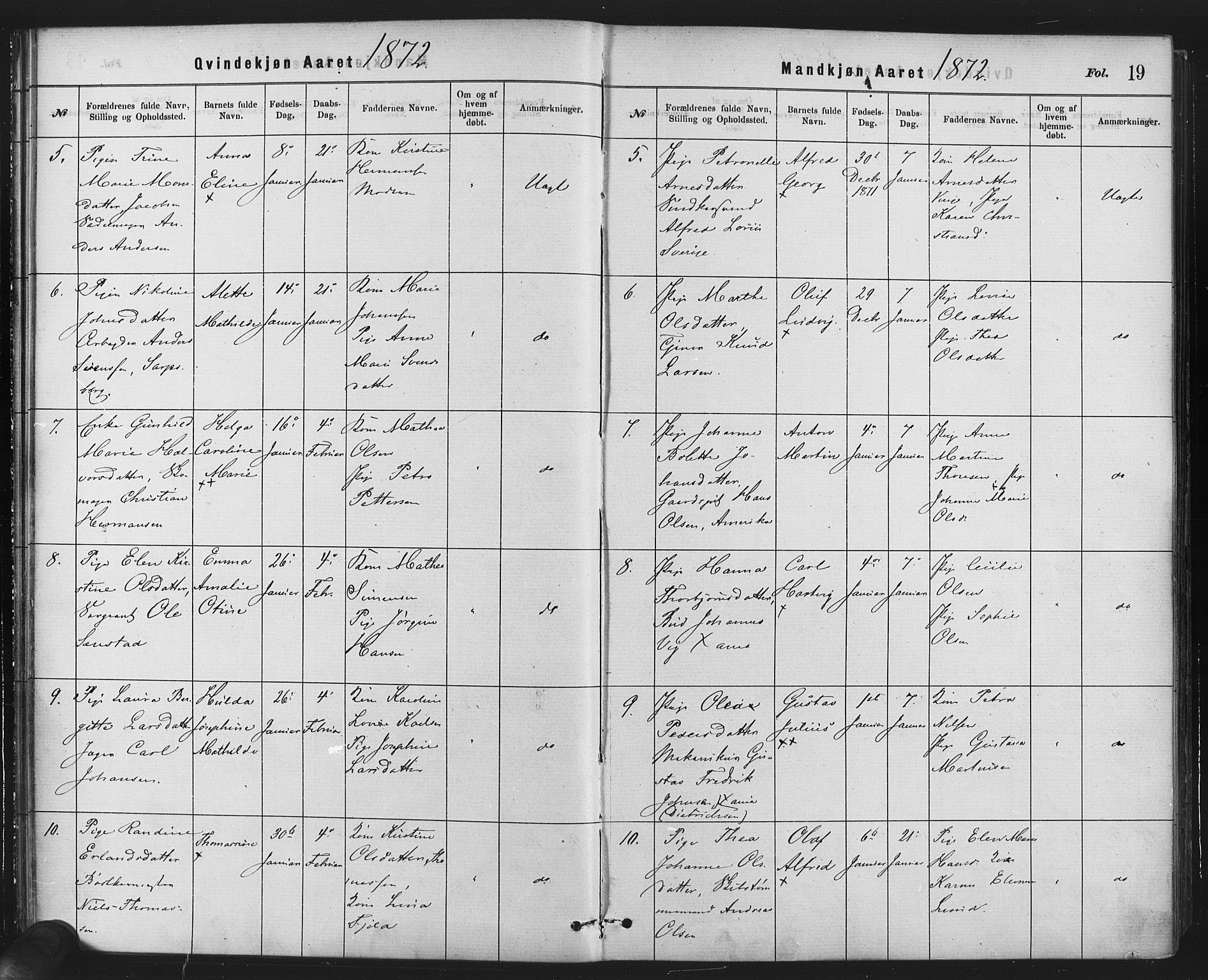 Rikshospitalet prestekontor Kirkebøker, AV/SAO-A-10309b/F/L0006: Parish register (official) no. 6, 1871-1885, p. 19