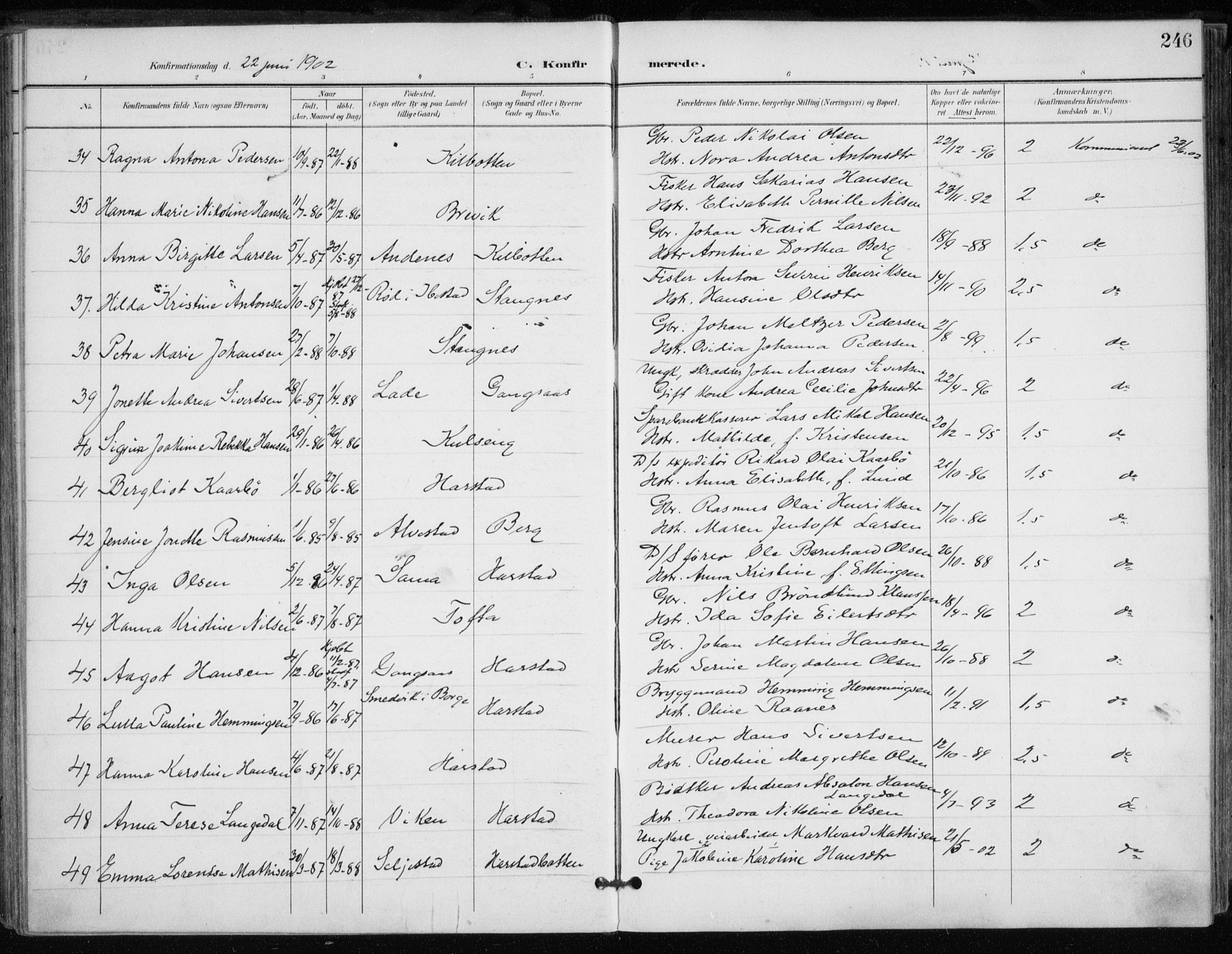 Trondenes sokneprestkontor, AV/SATØ-S-1319/H/Ha/L0017kirke: Parish register (official) no. 17, 1899-1908, p. 246