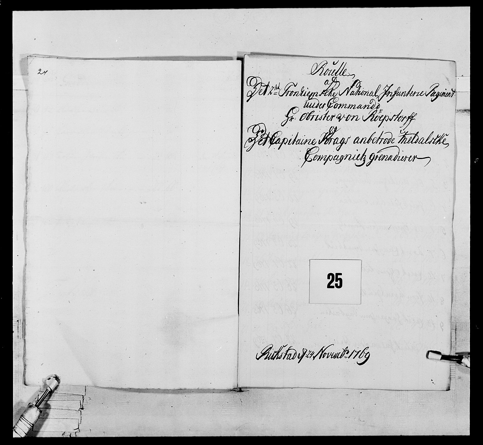 Generalitets- og kommissariatskollegiet, Det kongelige norske kommissariatskollegium, AV/RA-EA-5420/E/Eh/L0076: 2. Trondheimske nasjonale infanteriregiment, 1766-1773, p. 63