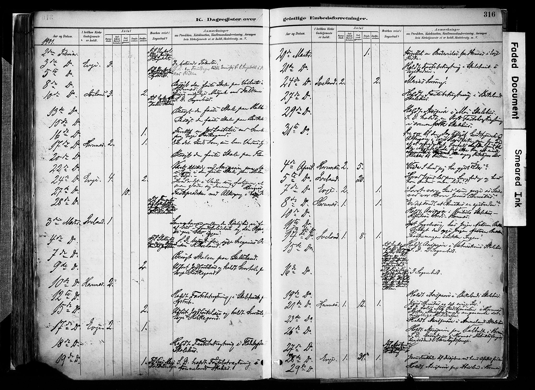 Evje sokneprestkontor, AV/SAK-1111-0008/F/Fa/Faa/L0007: Parish register (official) no. A 7, 1884-1909, p. 316