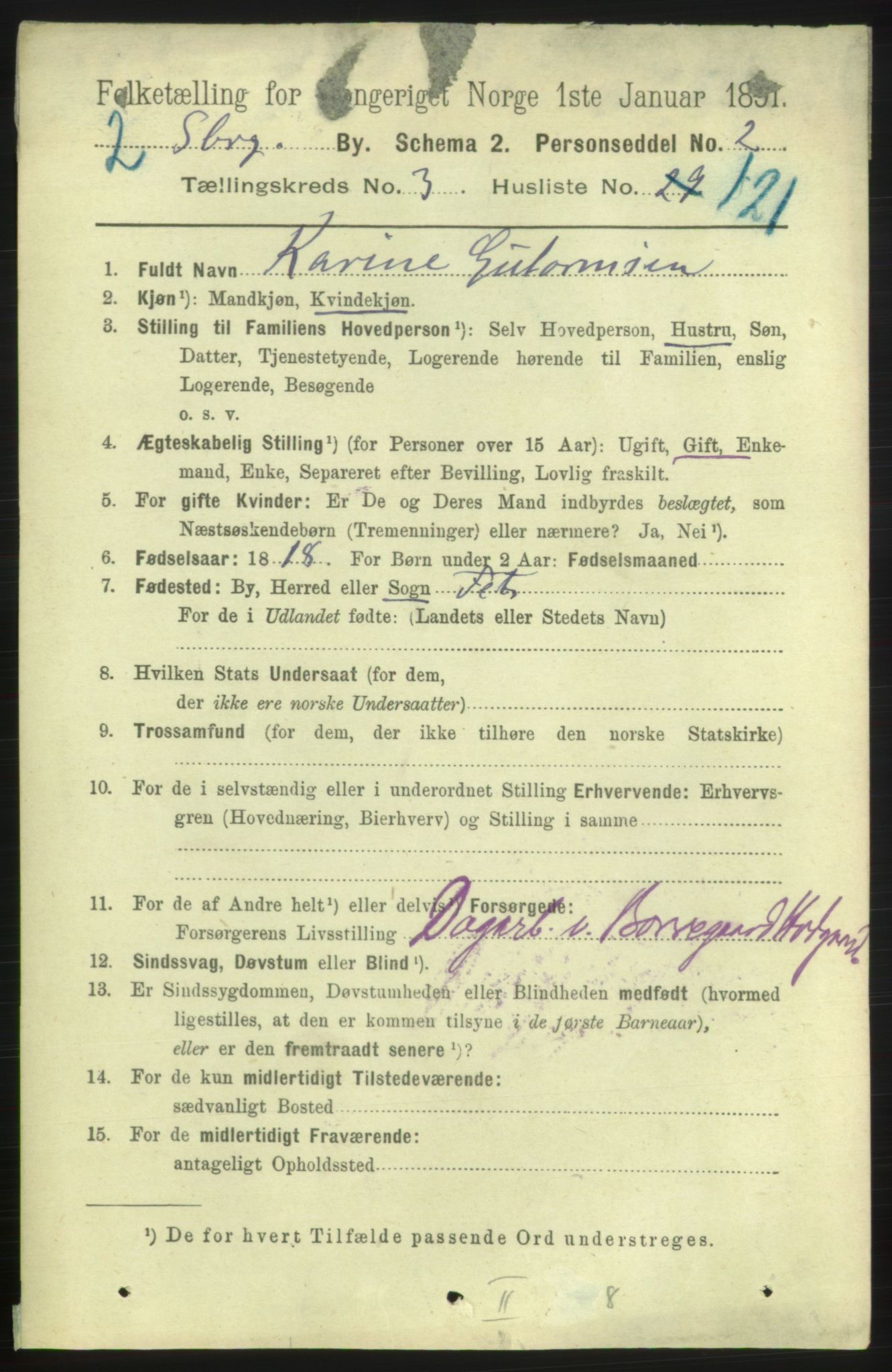 RA, 1891 census for 0102 Sarpsborg, 1891, p. 3677