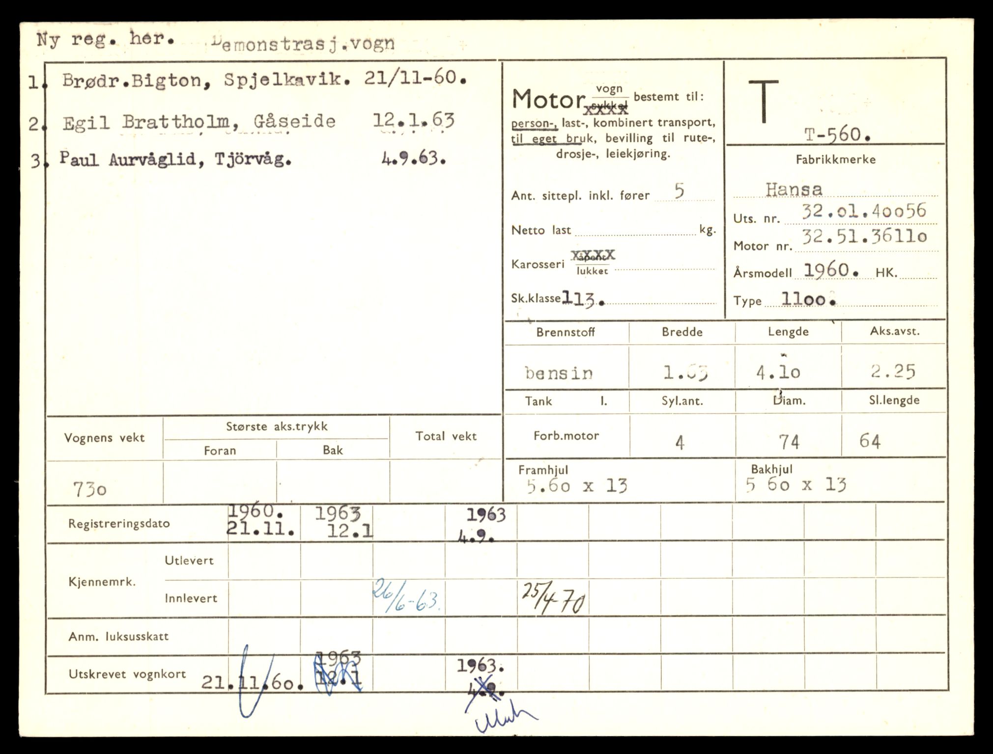 Møre og Romsdal vegkontor - Ålesund trafikkstasjon, AV/SAT-A-4099/F/Fe/L0006: Registreringskort for kjøretøy T 547 - T 650, 1927-1998, p. 331