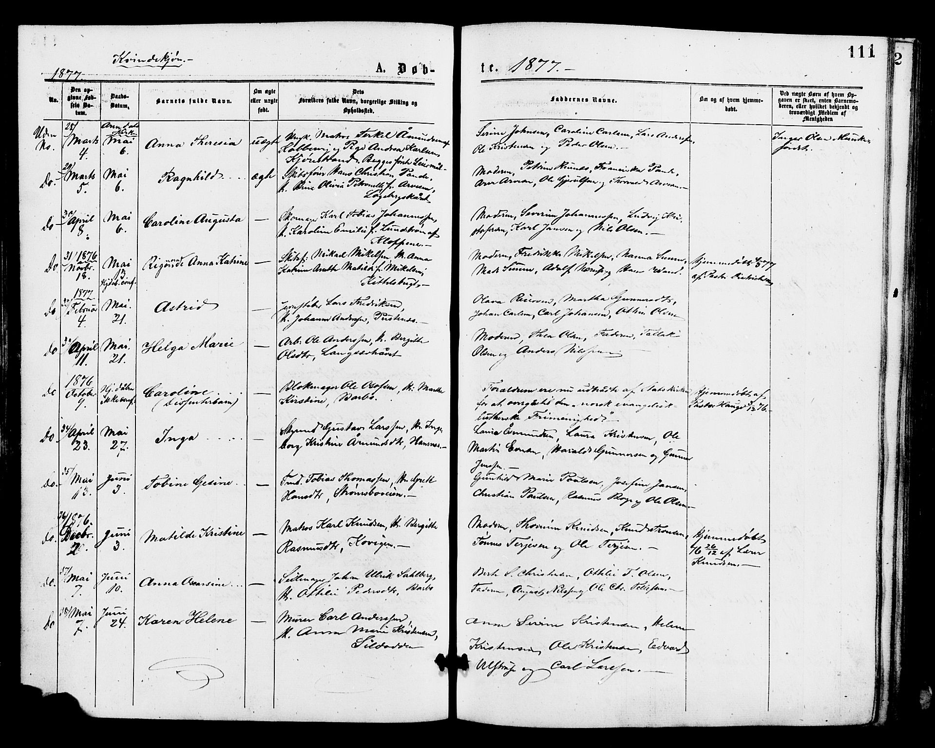 Barbu sokneprestkontor, AV/SAK-1111-0003/F/Fa/L0001: Parish register (official) no. A 1 /2, 1877-1877, p. 111