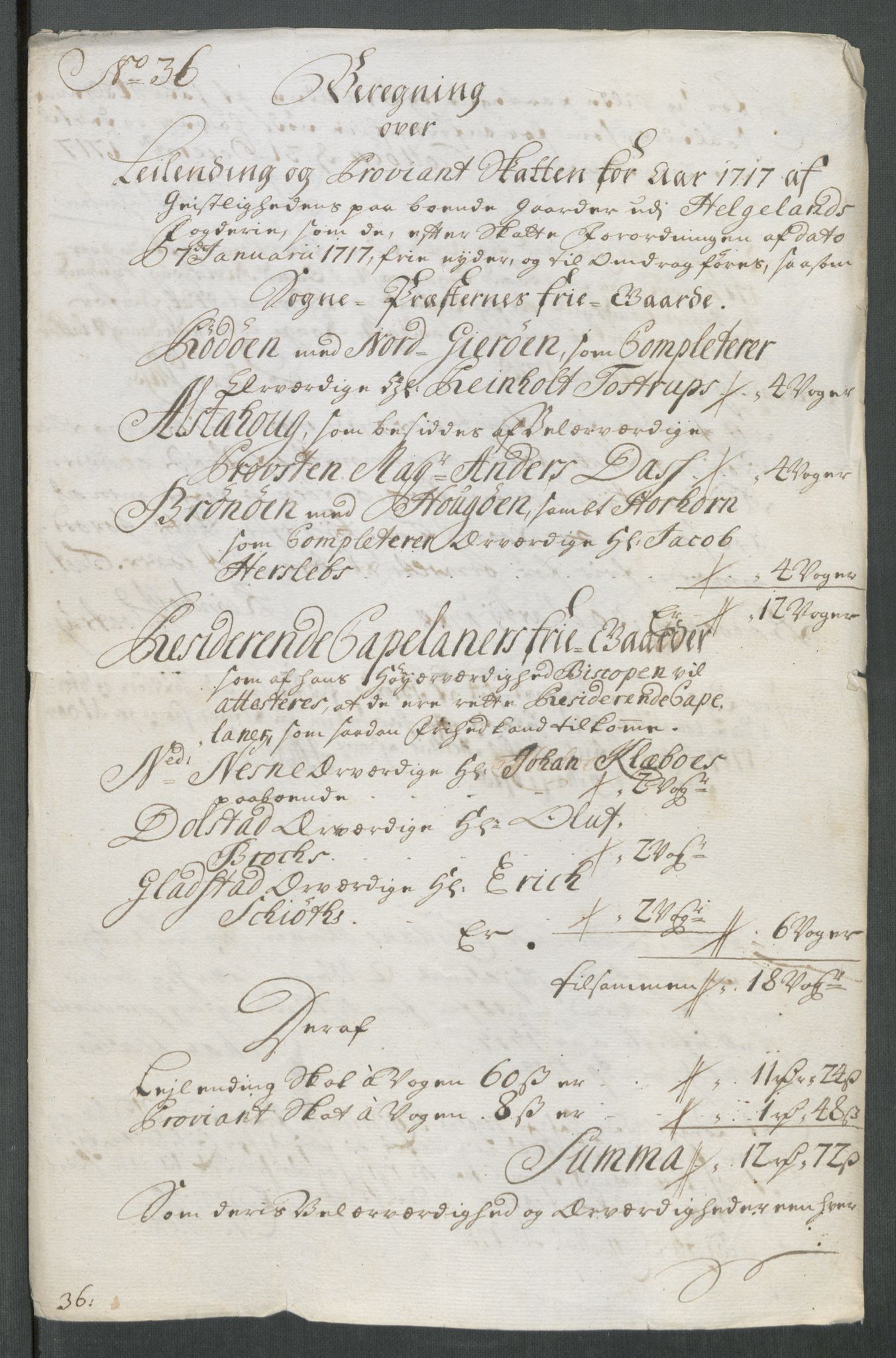 Rentekammeret inntil 1814, Reviderte regnskaper, Fogderegnskap, AV/RA-EA-4092/R65/L4515: Fogderegnskap Helgeland, 1717, p. 293