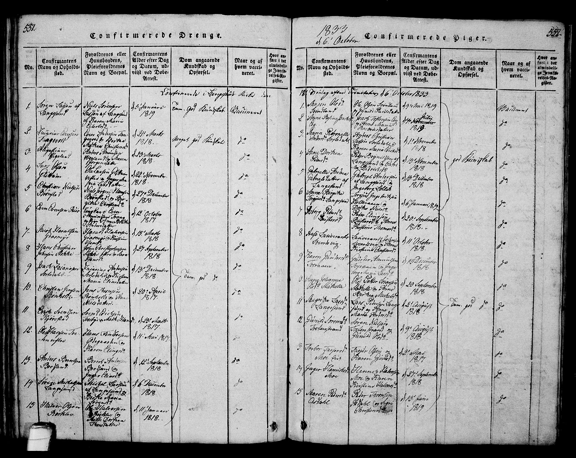 Bamble kirkebøker, SAKO/A-253/G/Ga/L0005: Parish register (copy) no. I 5, 1814-1855, p. 551-552