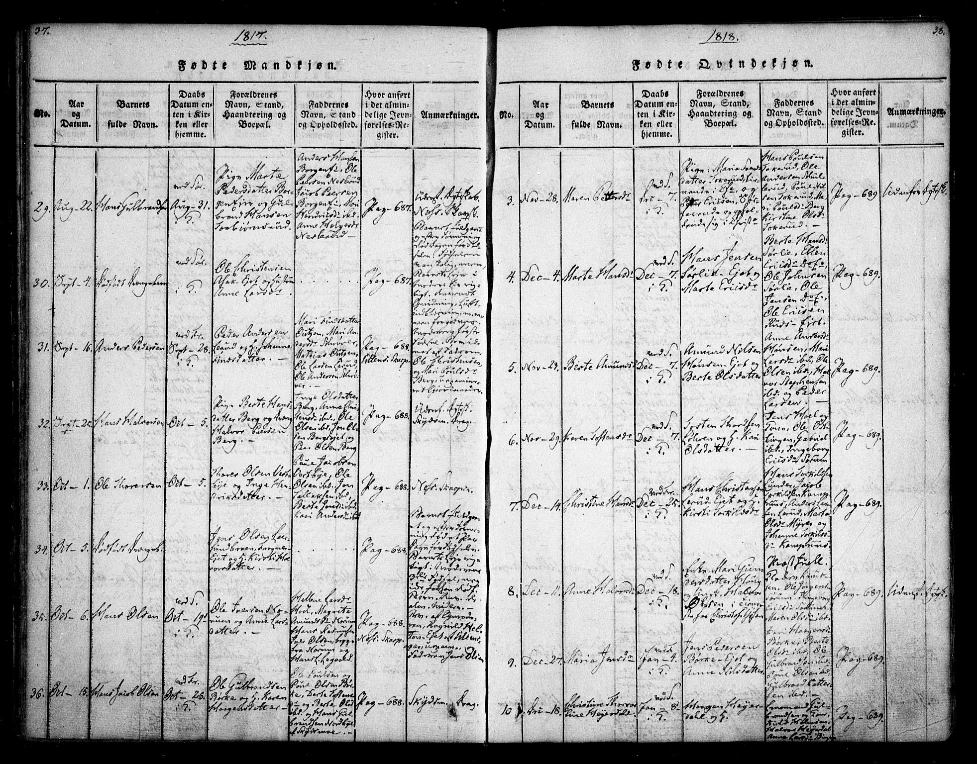 Sørum prestekontor Kirkebøker, AV/SAO-A-10303/F/Fa/L0003: Parish register (official) no. I 3, 1814-1829, p. 37-38