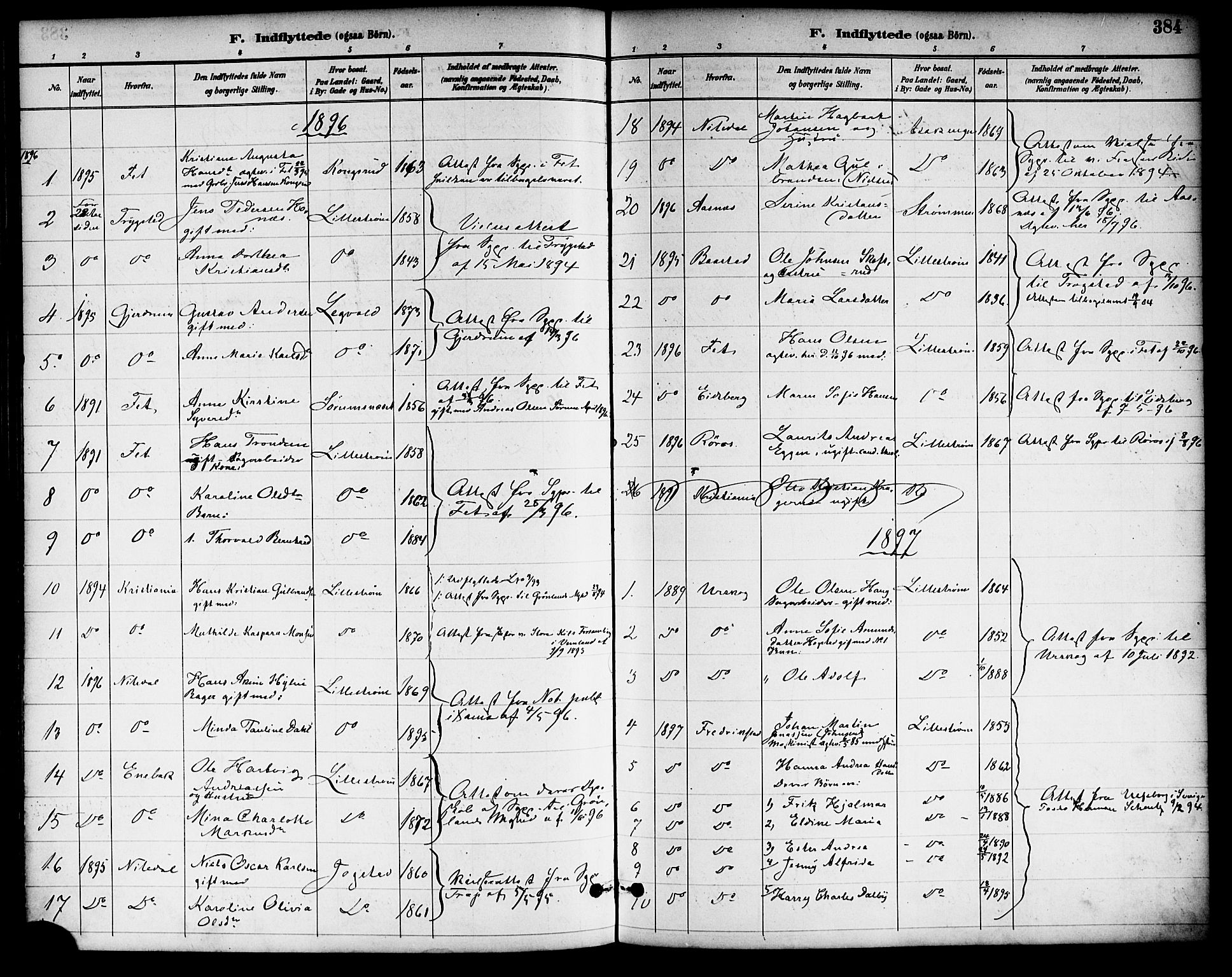Skedsmo prestekontor Kirkebøker, SAO/A-10033a/F/Fa/L0014: Parish register (official) no. I 14, 1892-1901, p. 384