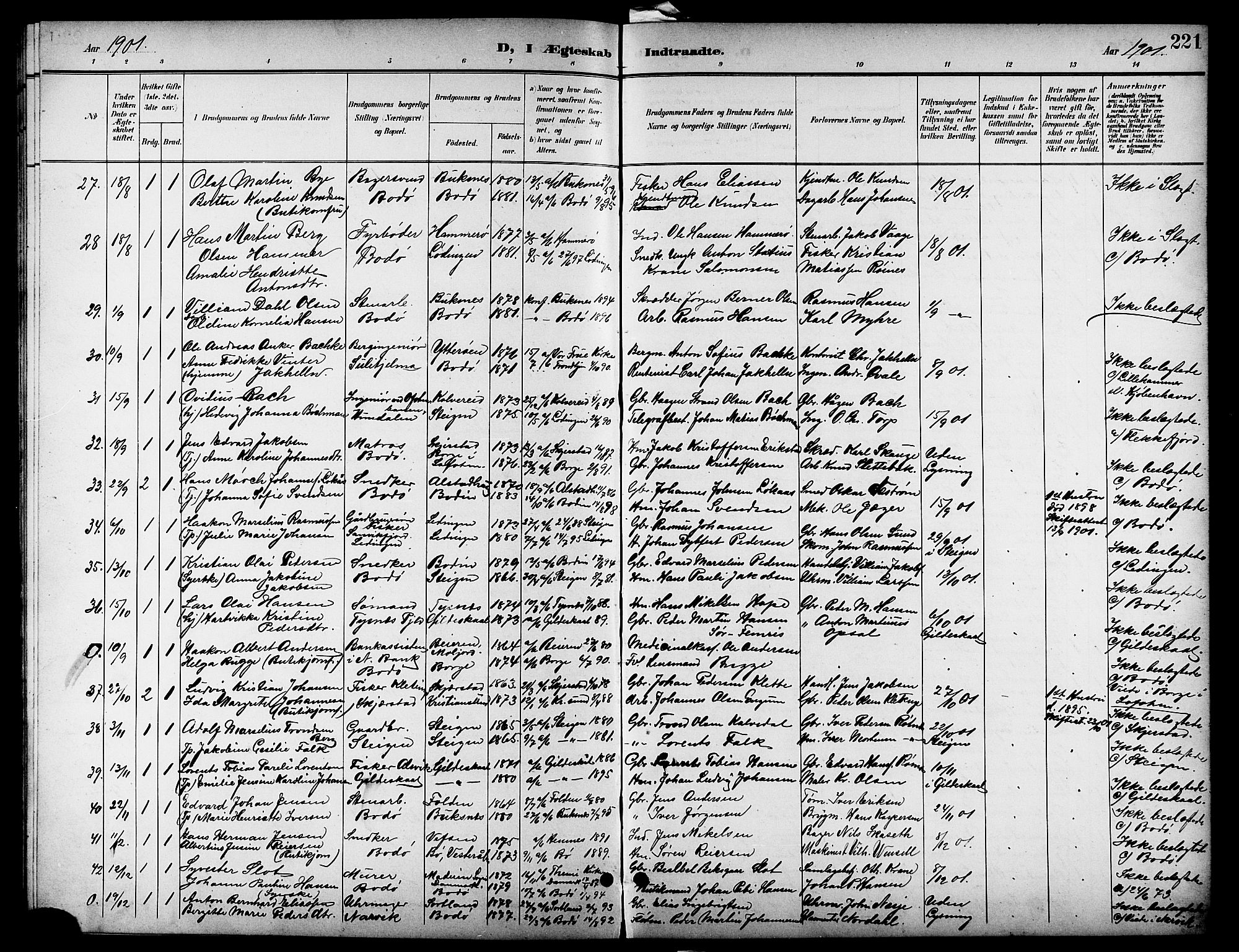 Ministerialprotokoller, klokkerbøker og fødselsregistre - Nordland, SAT/A-1459/801/L0033: Parish register (copy) no. 801C08, 1898-1910, p. 221