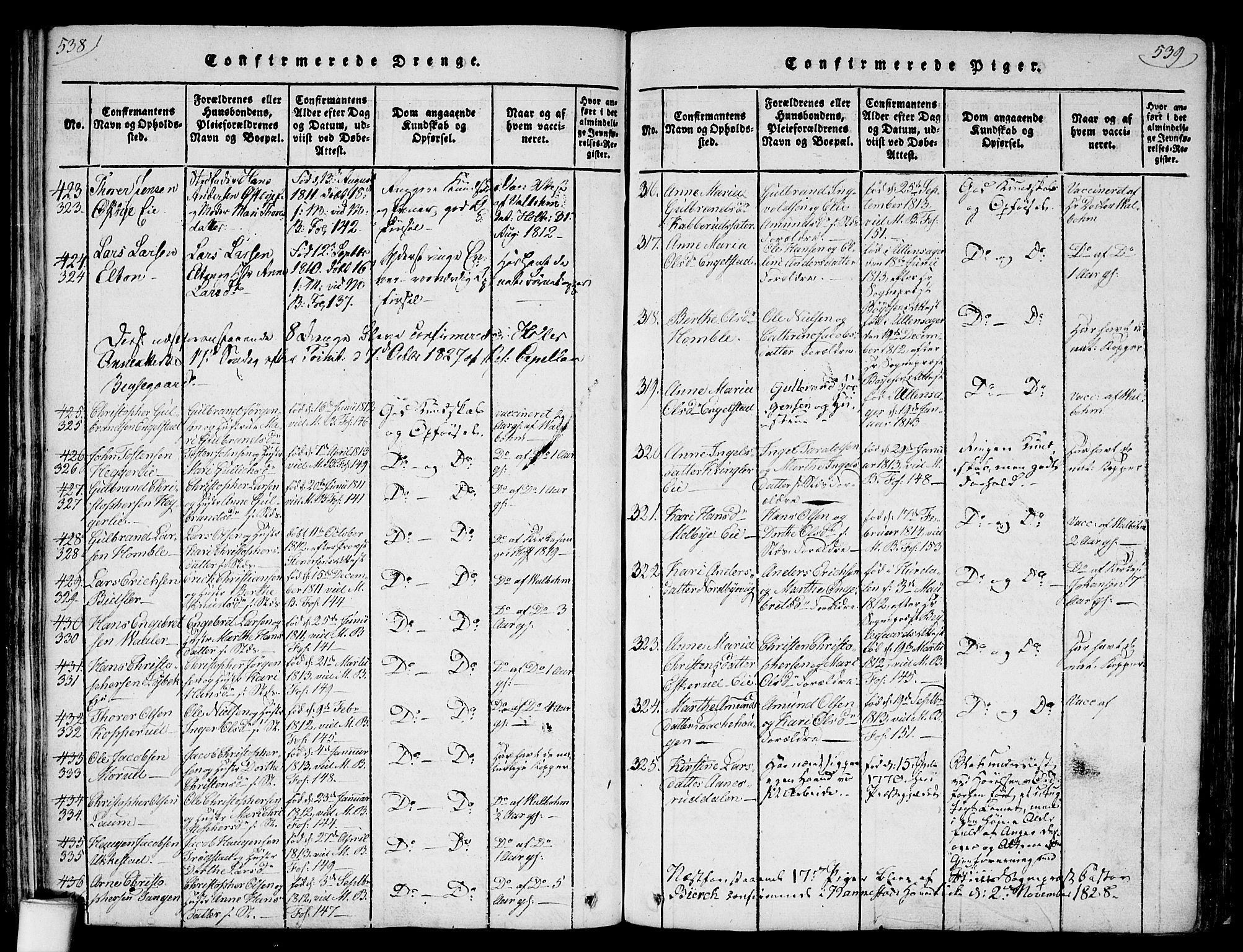 Nannestad prestekontor Kirkebøker, SAO/A-10414a/F/Fa/L0009: Parish register (official) no. I 9, 1815-1840, p. 538-539