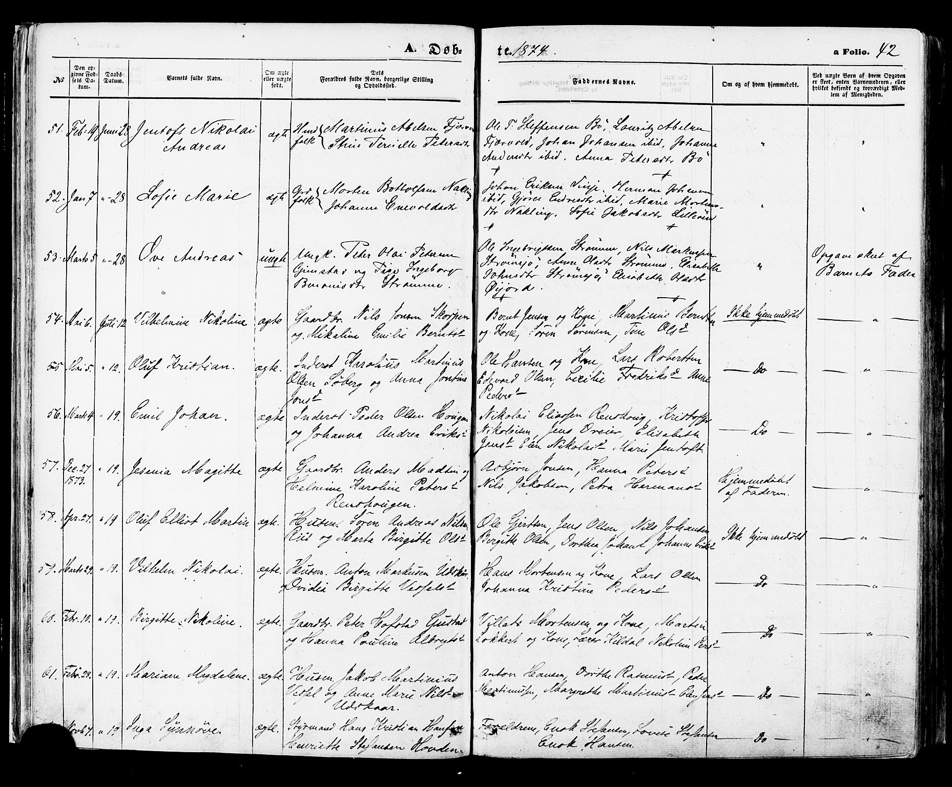 Ministerialprotokoller, klokkerbøker og fødselsregistre - Nordland, SAT/A-1459/891/L1301: Parish register (official) no. 891A06, 1870-1878, p. 42