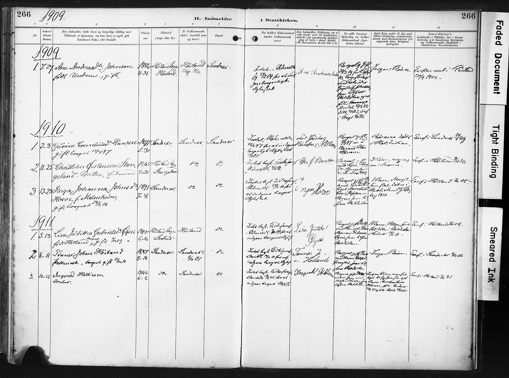 Høyland sokneprestkontor, SAST/A-101799/001/30BA/L0016: Parish register (official) no. A 16, 1899-1911, p. 266