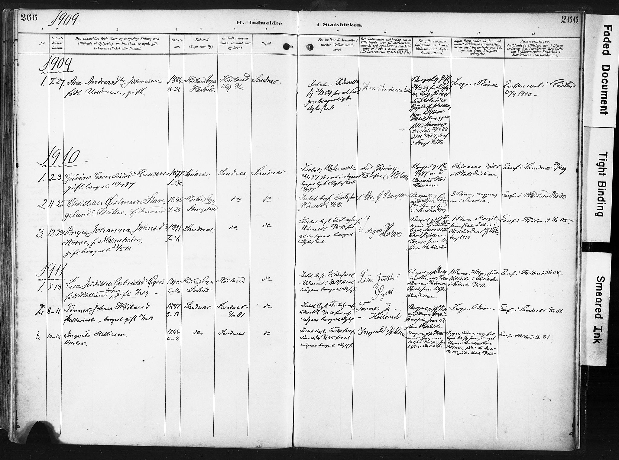 Høyland sokneprestkontor, AV/SAST-A-101799/001/30BA/L0016: Parish register (official) no. A 16, 1899-1911, p. 266