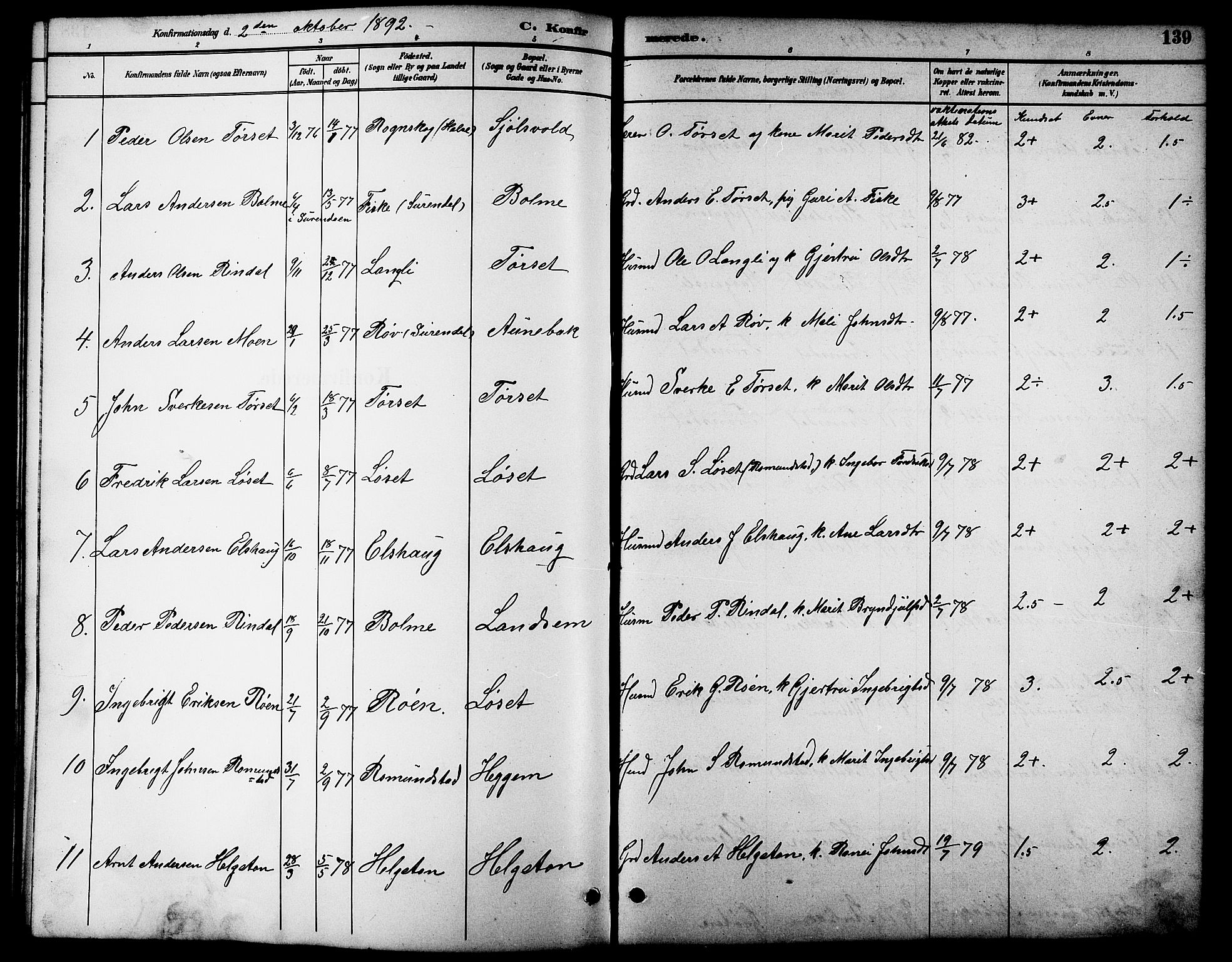 Ministerialprotokoller, klokkerbøker og fødselsregistre - Møre og Romsdal, SAT/A-1454/598/L1078: Parish register (copy) no. 598C03, 1892-1909, p. 139