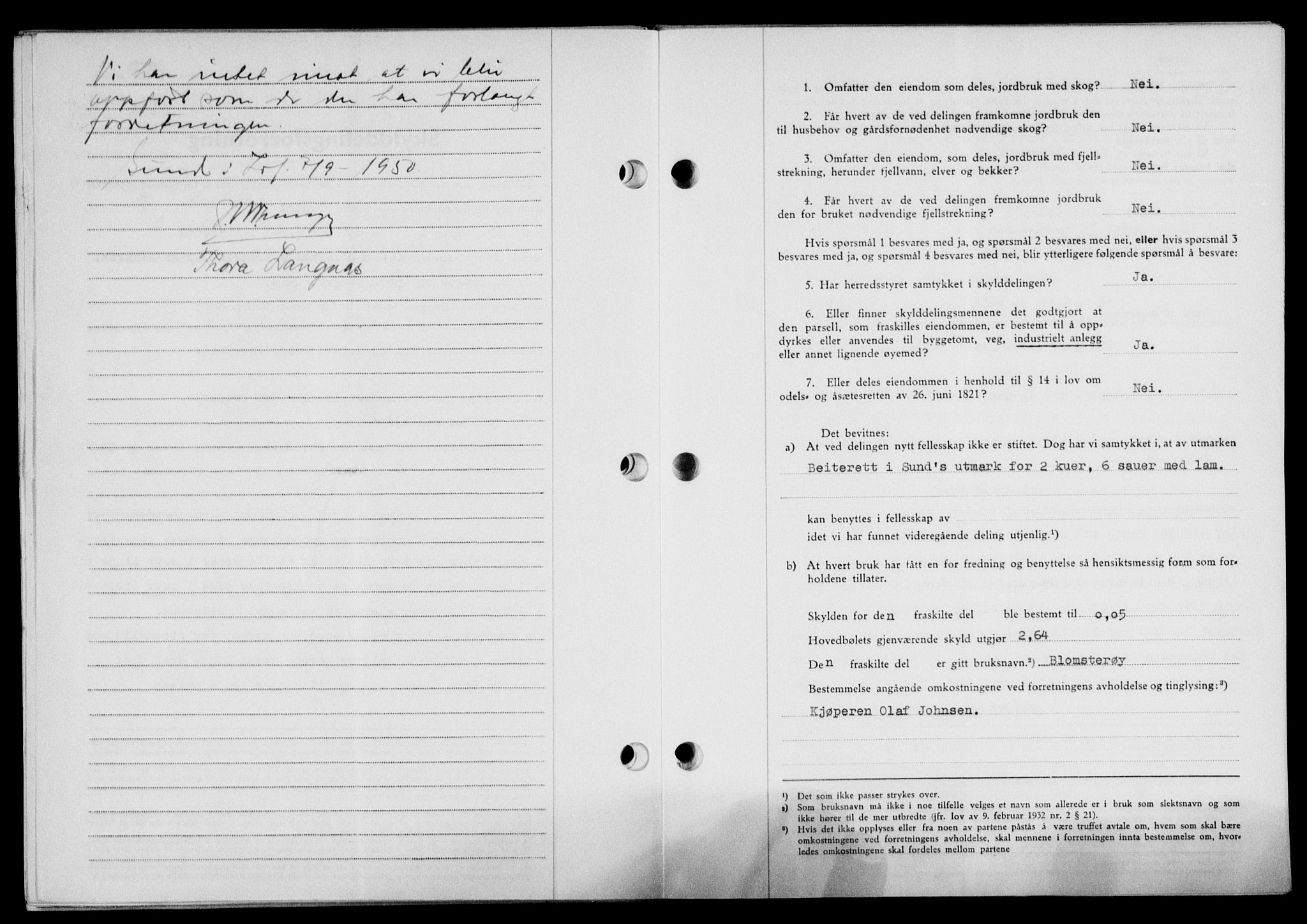 Lofoten sorenskriveri, SAT/A-0017/1/2/2C/L0024a: Mortgage book no. 24a, 1950-1950, Diary no: : 2627/1950