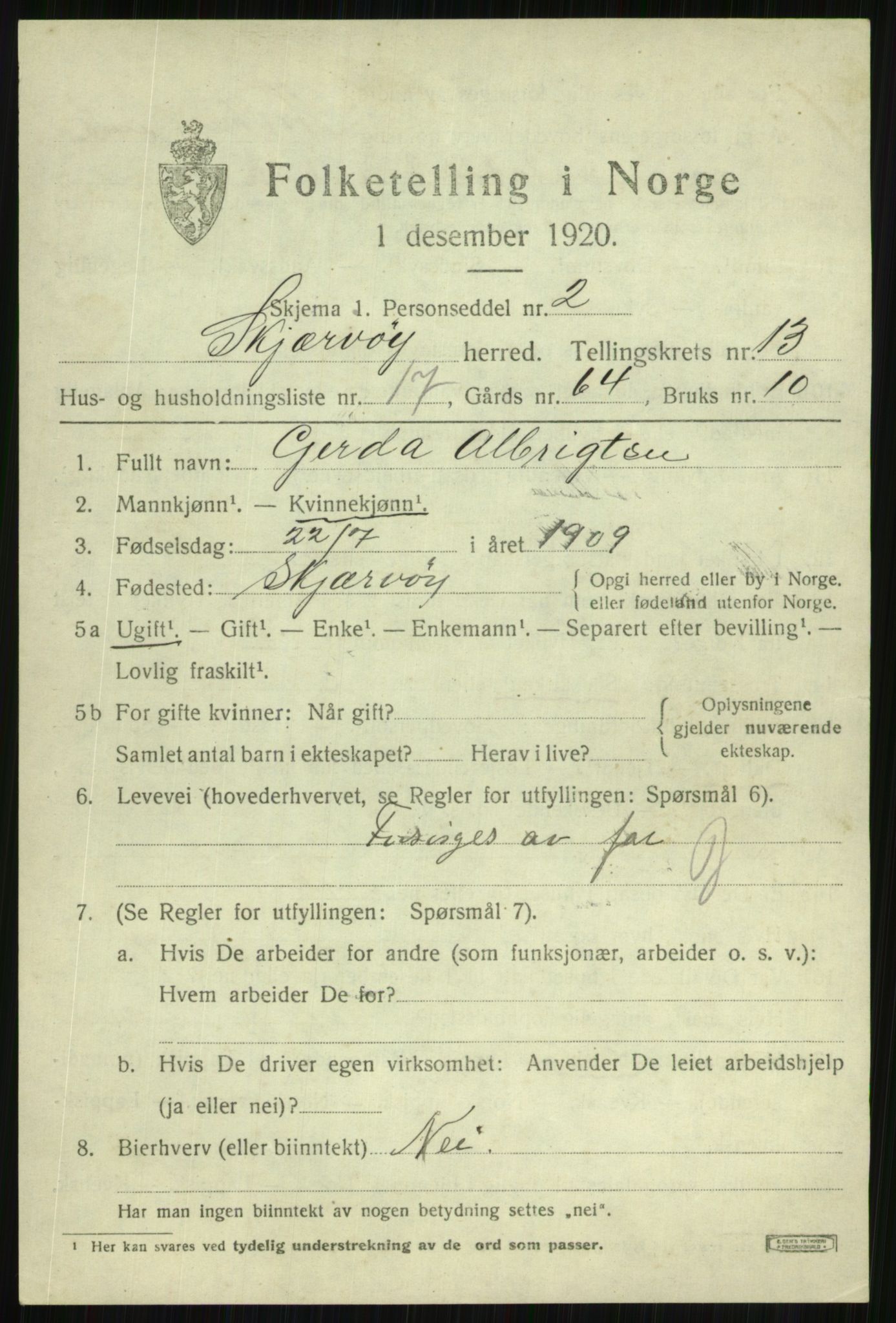 SATØ, 1920 census for Skjervøy, 1920, p. 6601