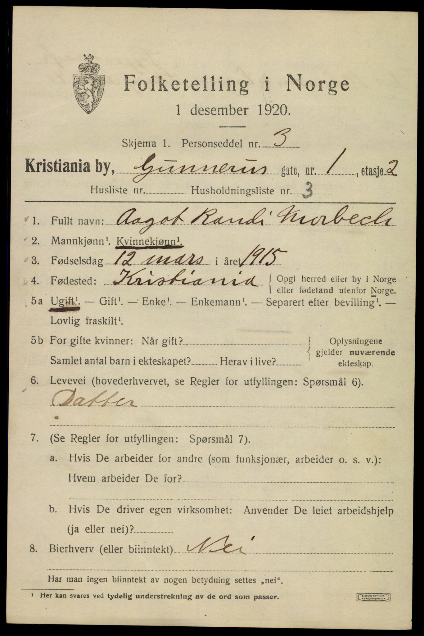 SAO, 1920 census for Kristiania, 1920, p. 261065