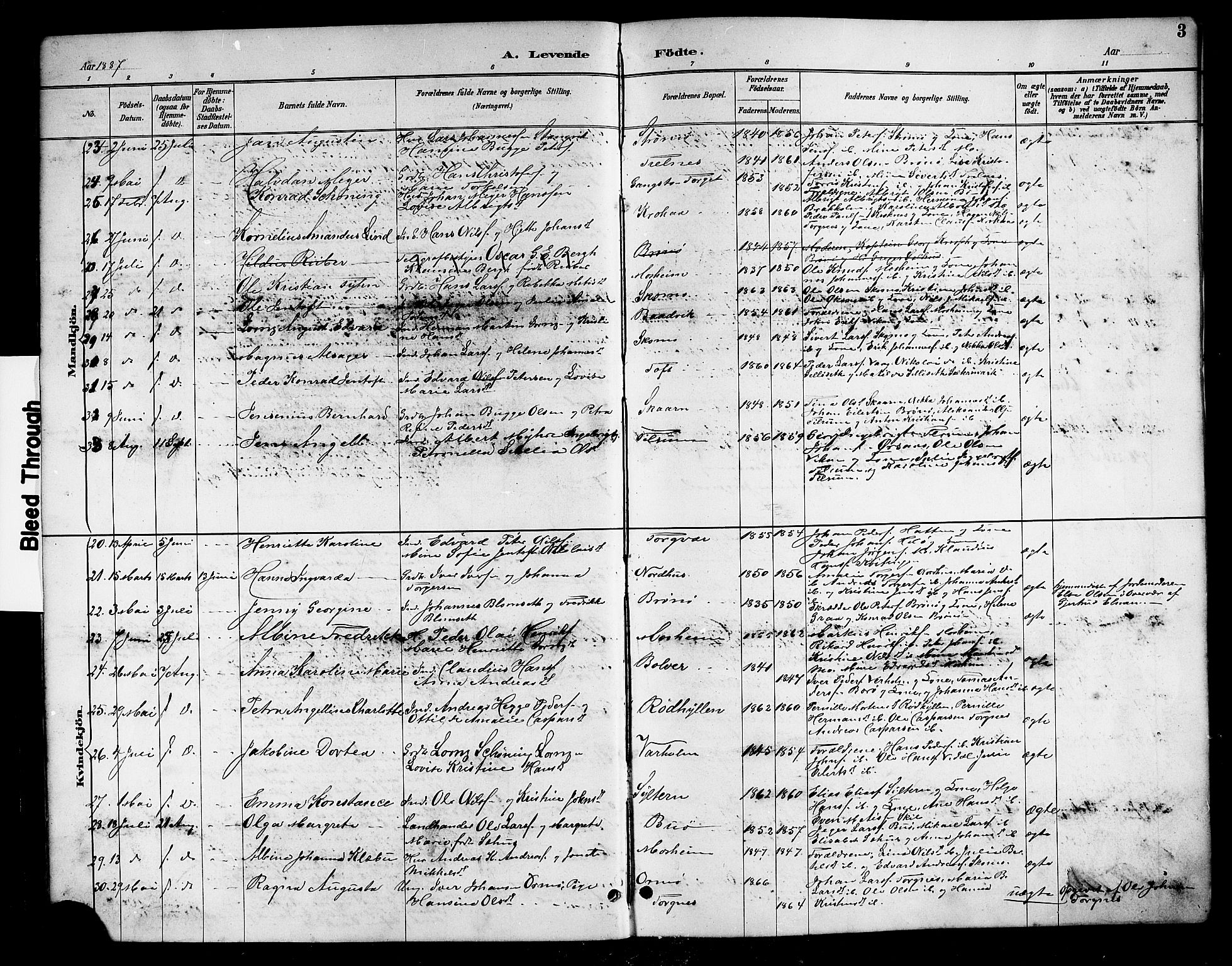 Ministerialprotokoller, klokkerbøker og fødselsregistre - Nordland, AV/SAT-A-1459/813/L0213: Parish register (copy) no. 813C05, 1887-1903, p. 3