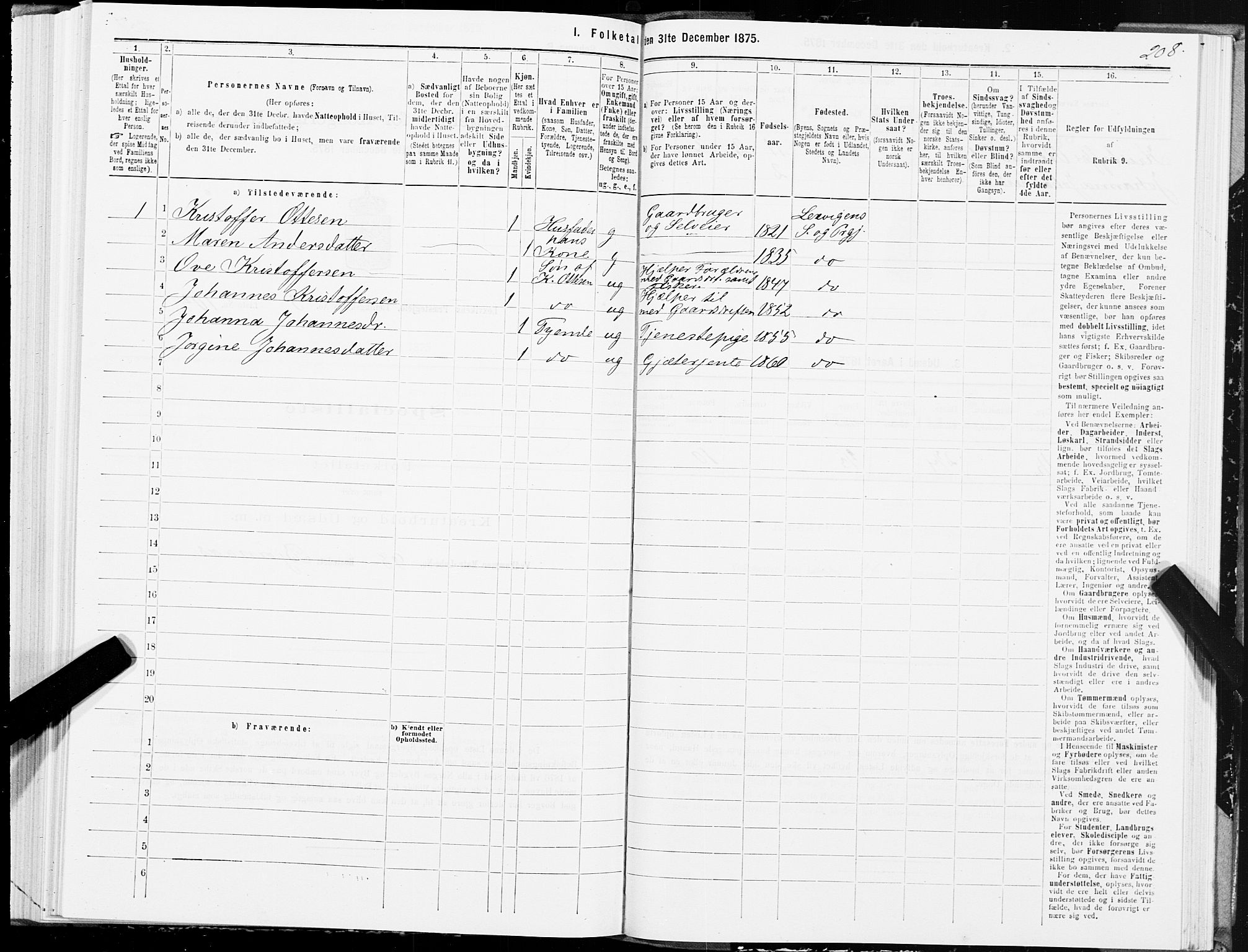SAT, 1875 census for 1718P Leksvik, 1875, p. 2208