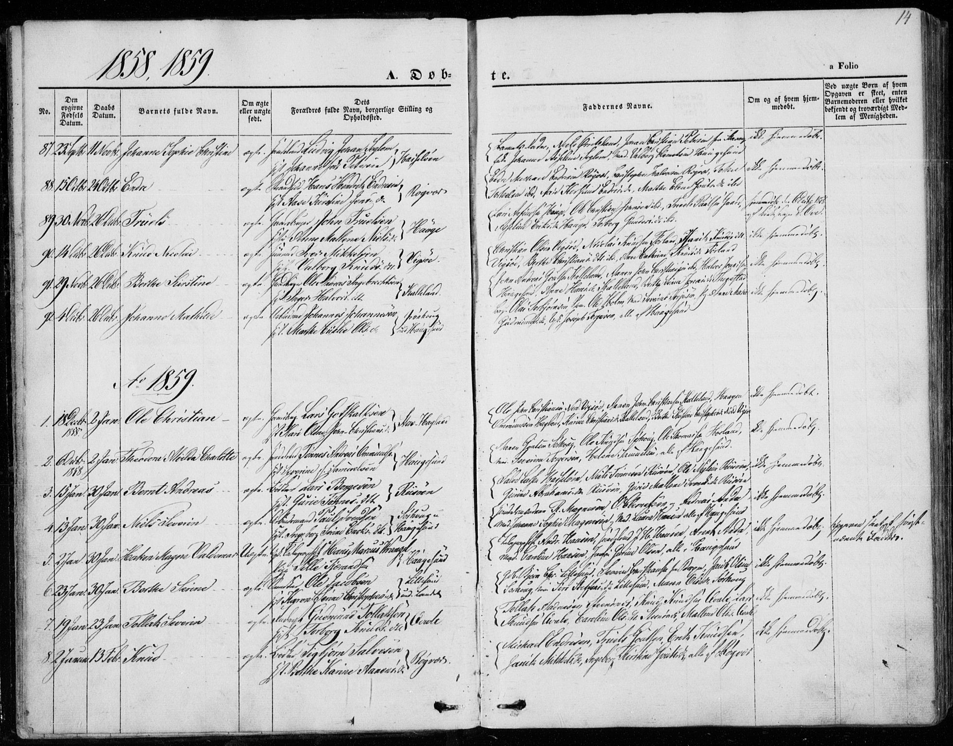 Torvastad sokneprestkontor, SAST/A -101857/H/Ha/Haa/L0011: Parish register (official) no. A 11, 1857-1866, p. 14