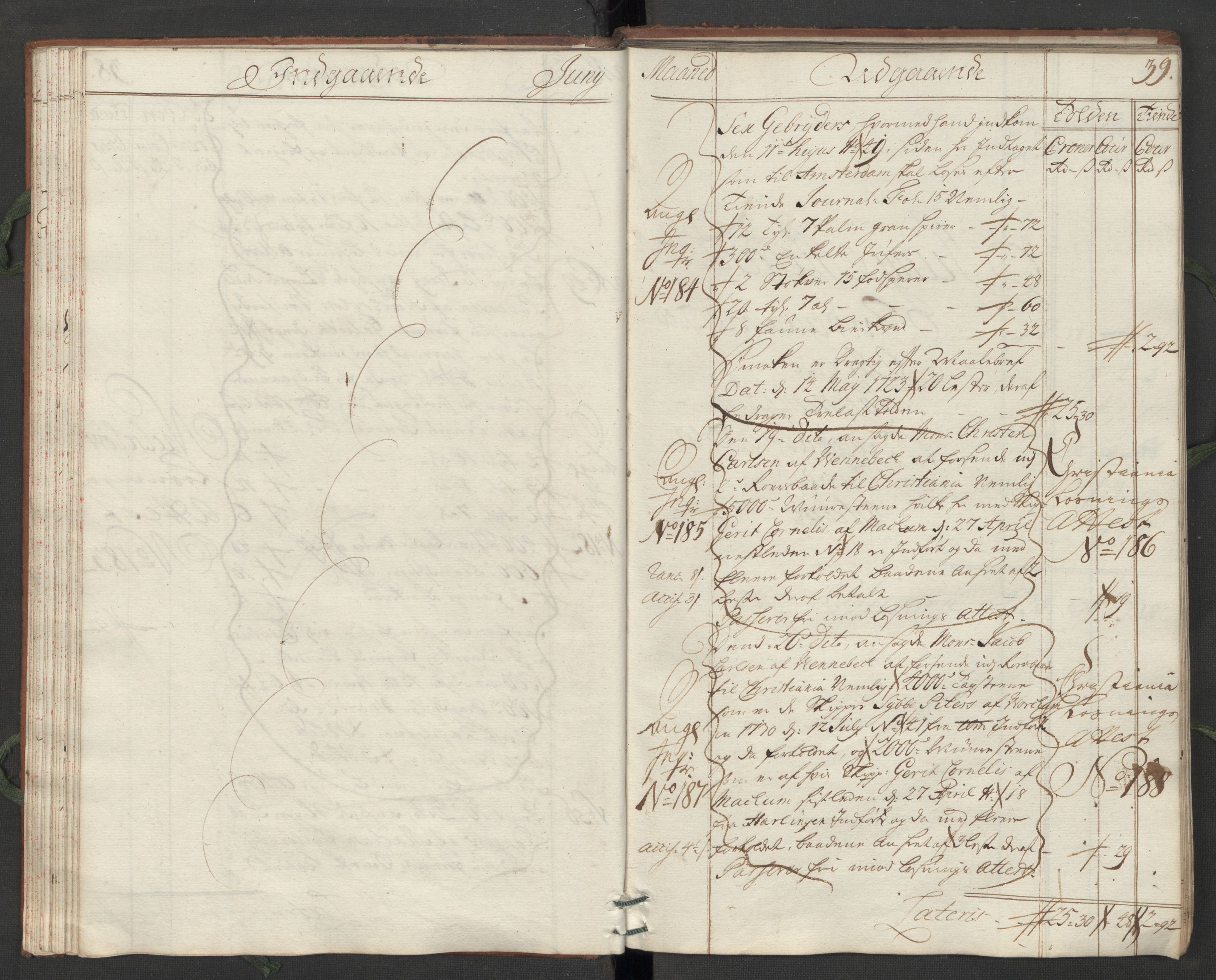 Generaltollkammeret, tollregnskaper, AV/RA-EA-5490/R07/L0009/0001: Tollregnskaper Sand / Hovedtollbok, 1731, p. 38b-39a