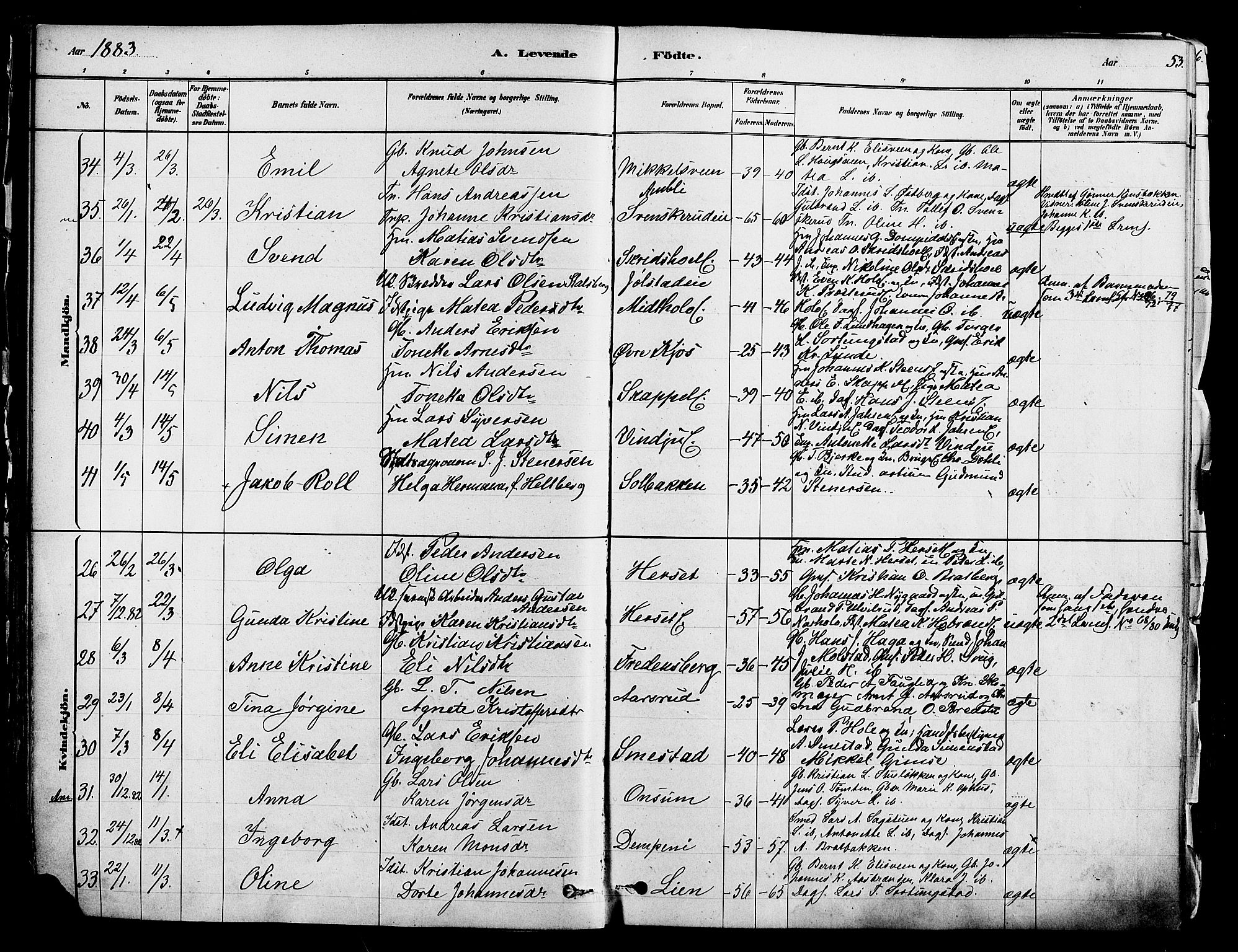 Ringsaker prestekontor, SAH/PREST-014/K/Ka/L0012: Parish register (official) no. 12, 1879-1890, p. 53