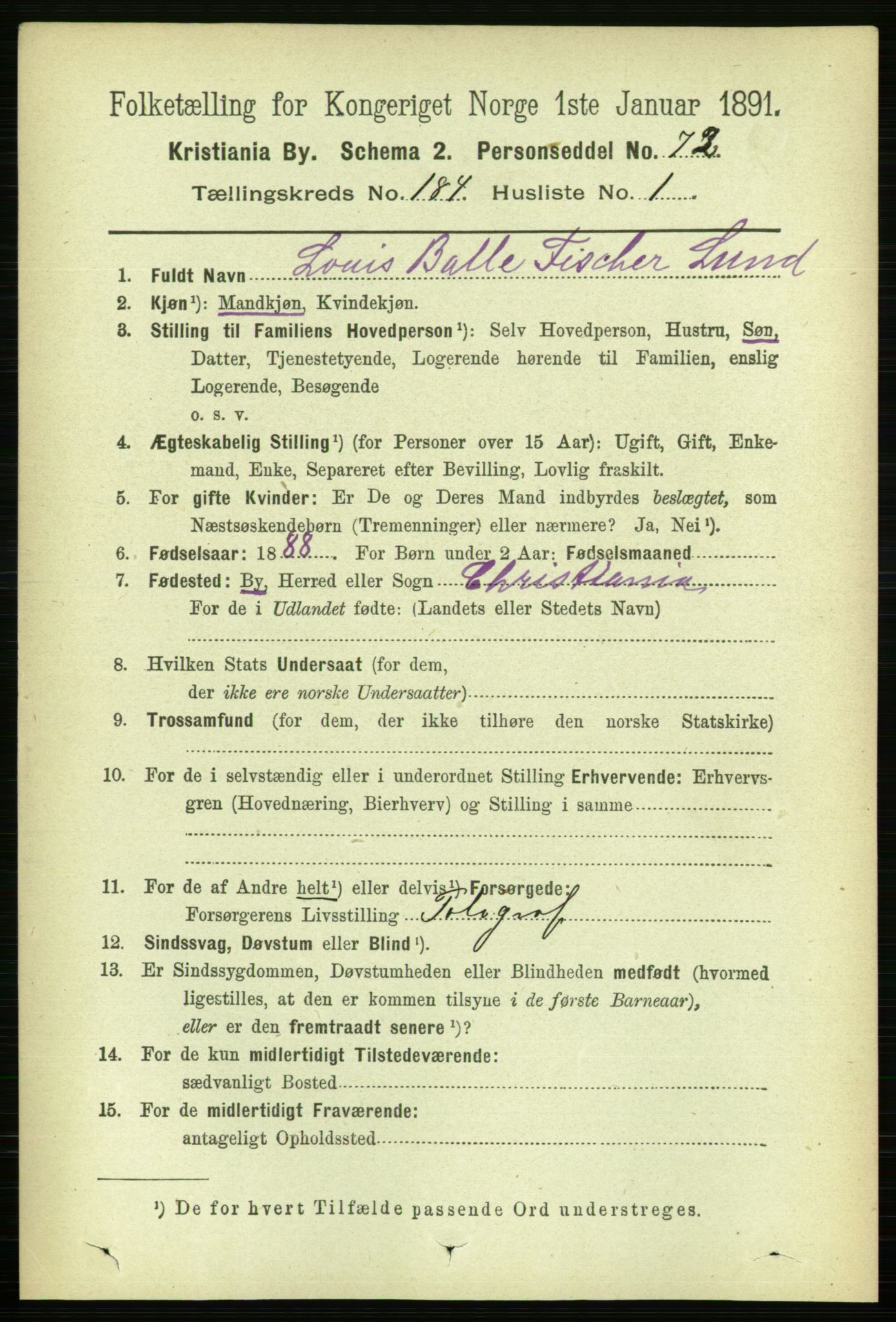 RA, 1891 census for 0301 Kristiania, 1891, p. 109954