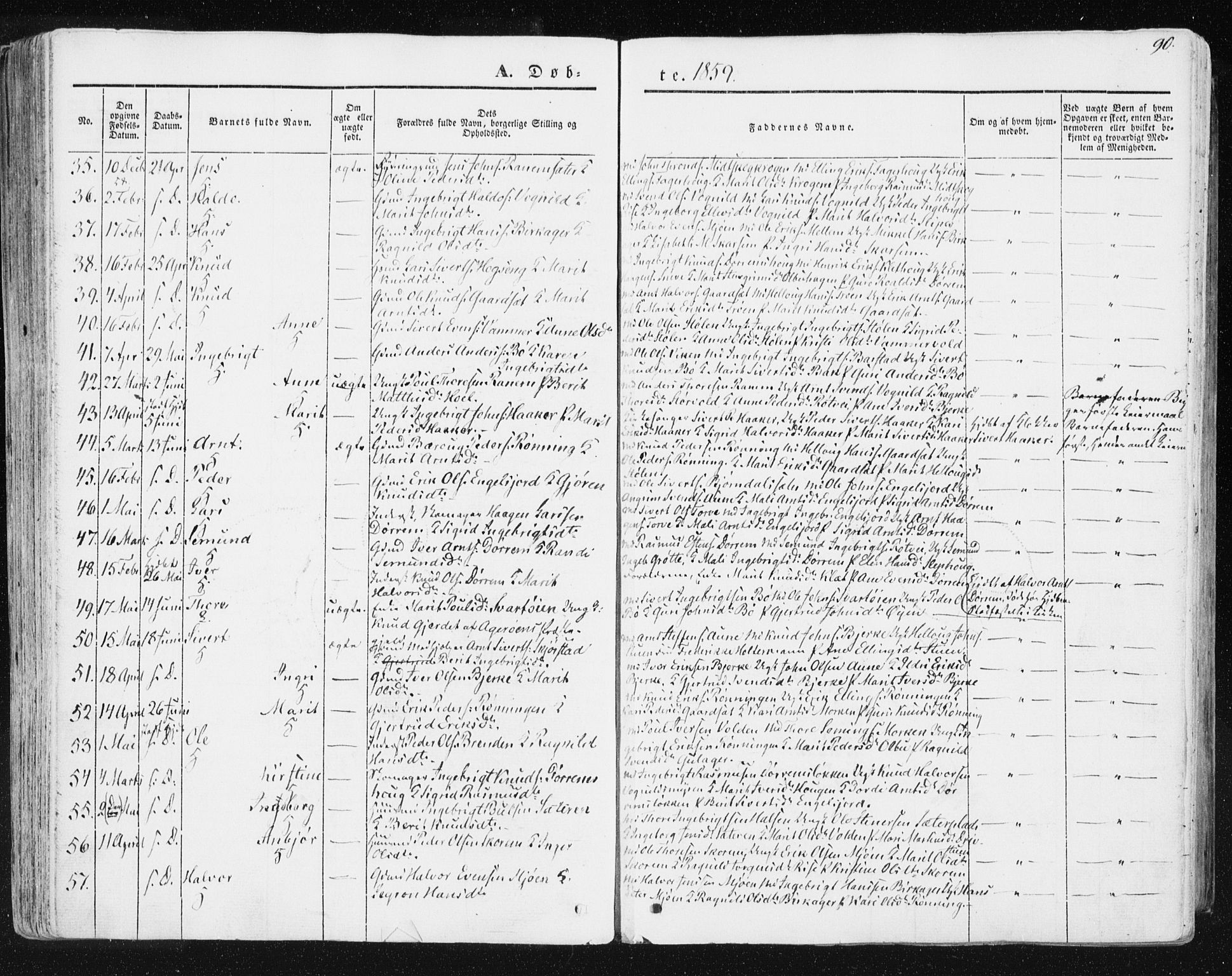 Ministerialprotokoller, klokkerbøker og fødselsregistre - Sør-Trøndelag, AV/SAT-A-1456/678/L0899: Parish register (official) no. 678A08, 1848-1872, p. 90