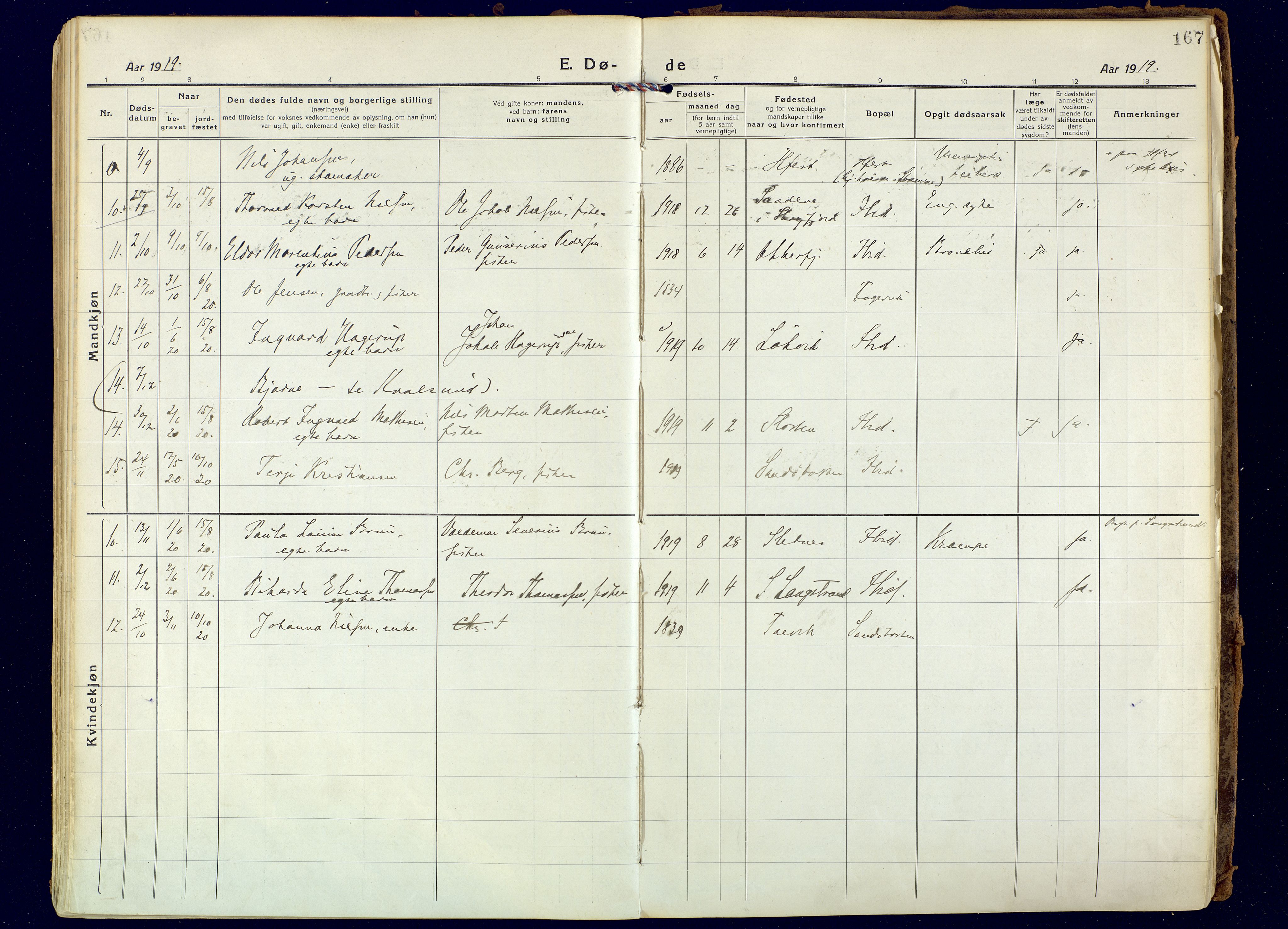 Hammerfest sokneprestkontor, AV/SATØ-S-1347/H/Ha/L0018.kirke: Parish register (official) no. 18, 1918-1933, p. 167