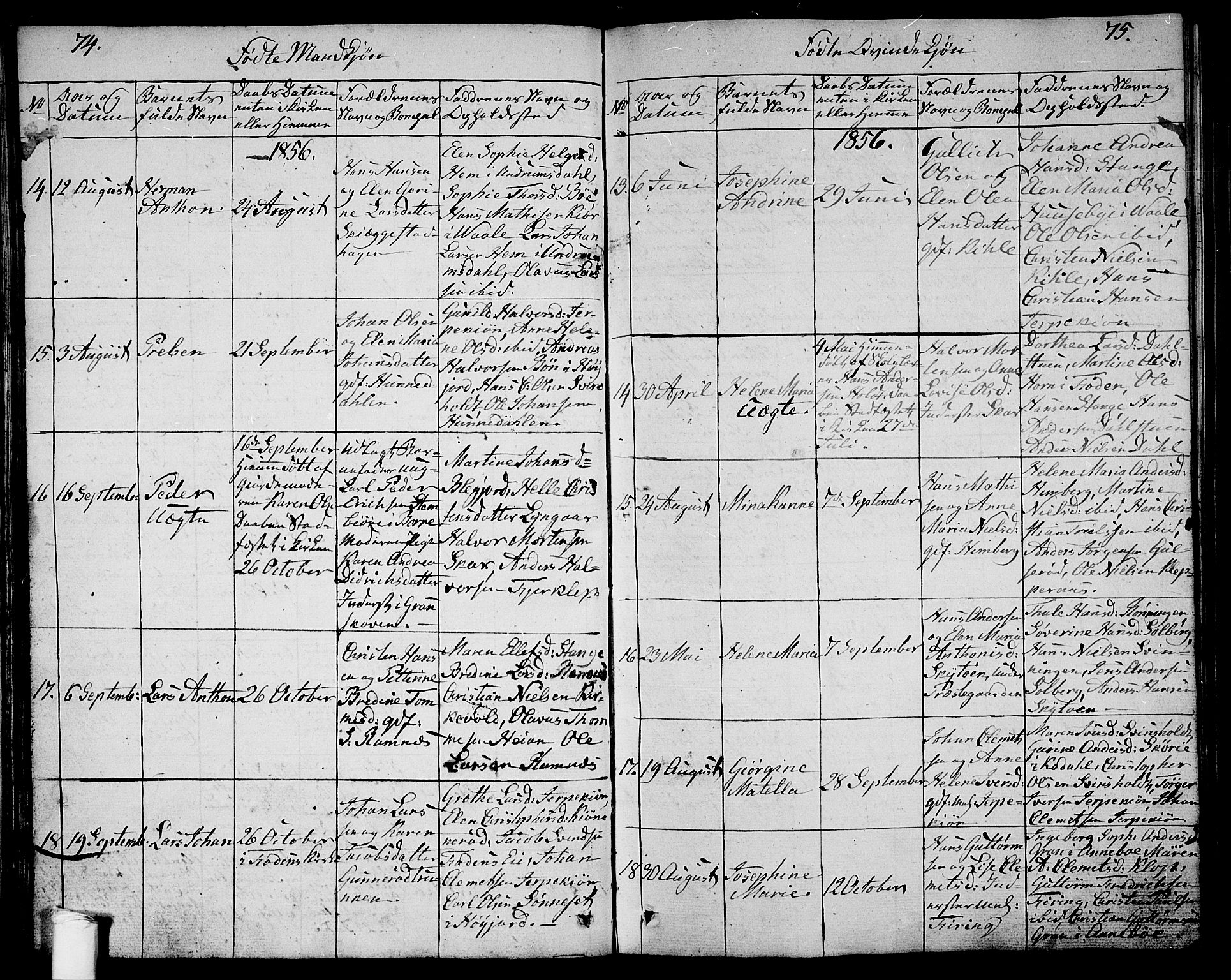 Ramnes kirkebøker, AV/SAKO-A-314/G/Ga/L0002: Parish register (copy) no. I 2, 1848-1870, p. 74-75