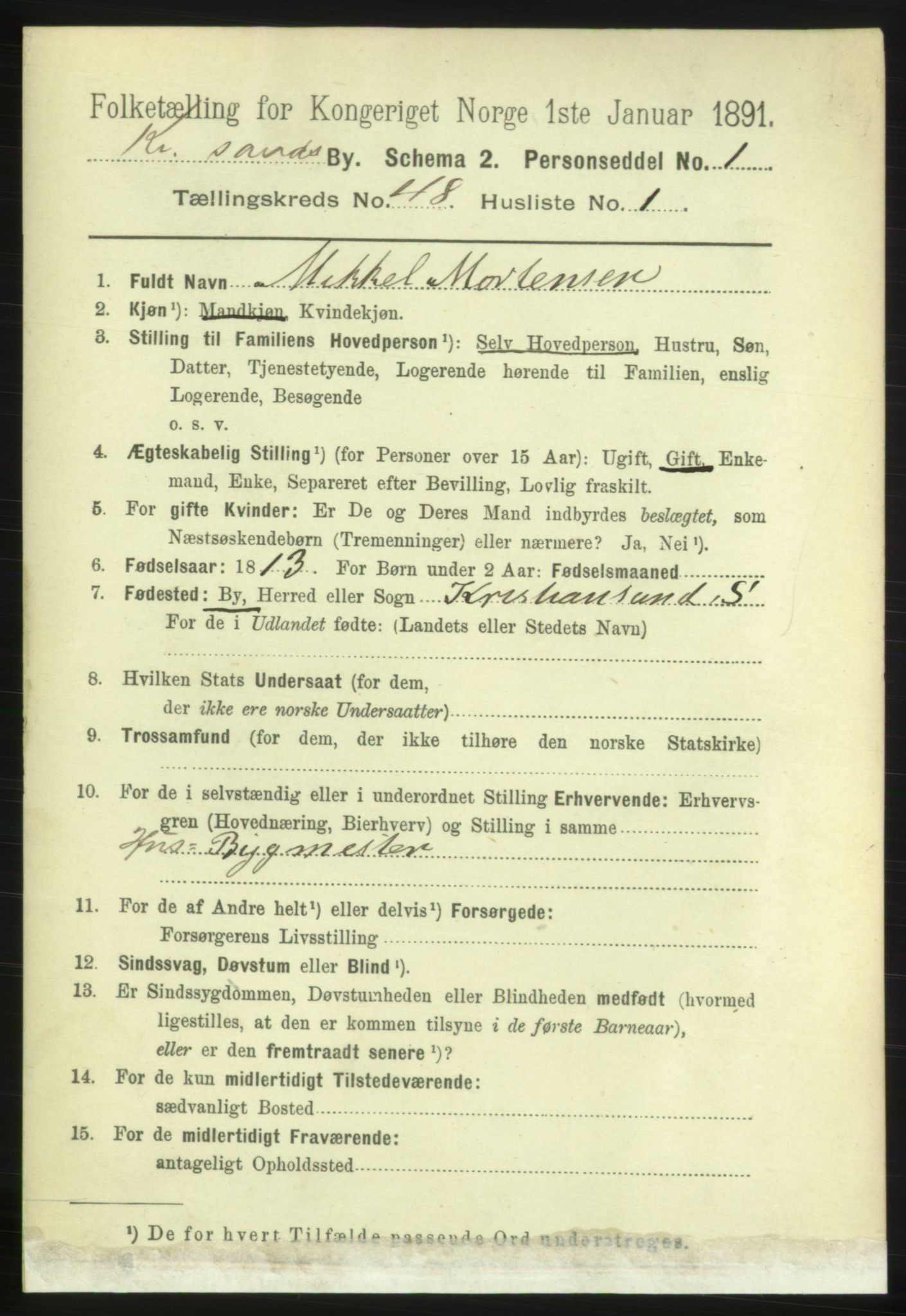 RA, 1891 census for 1001 Kristiansand, 1891, p. 14675