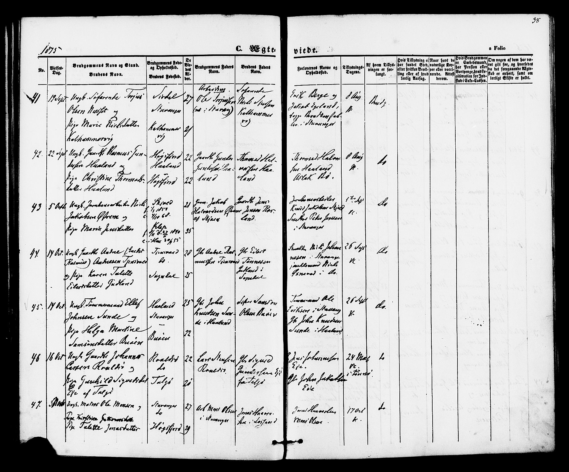 Hetland sokneprestkontor, AV/SAST-A-101826/30/30BA/L0005: Parish register (official) no. A 5, 1869-1884, p. 38