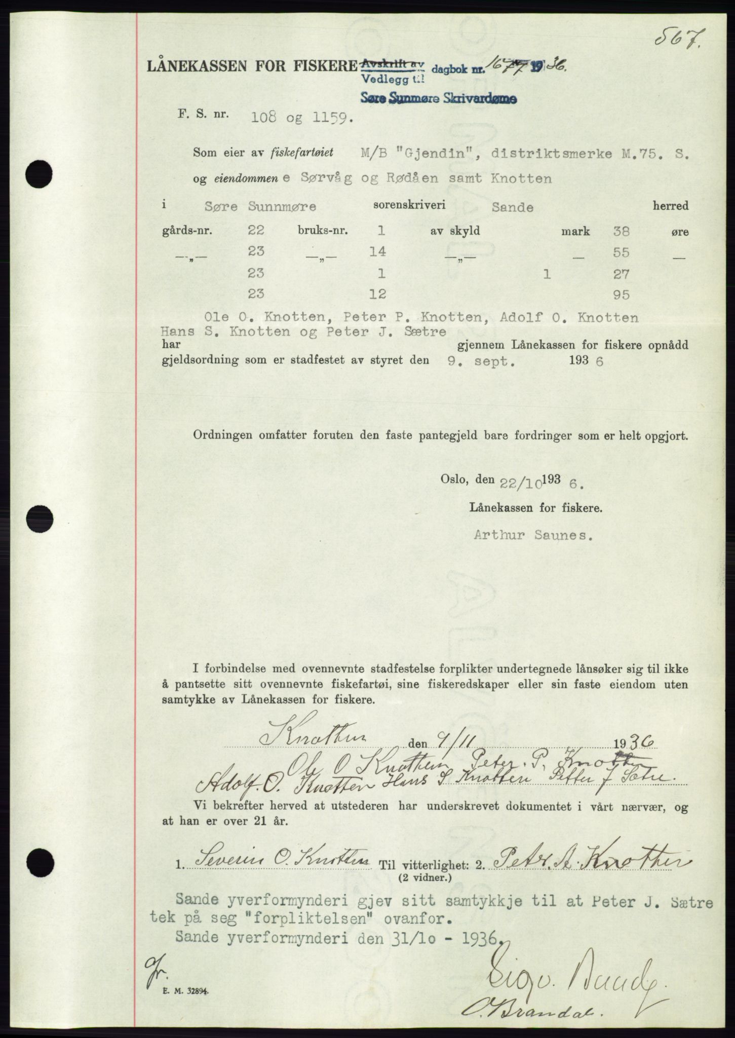 Søre Sunnmøre sorenskriveri, AV/SAT-A-4122/1/2/2C/L0061: Mortgage book no. 55, 1936-1936, Diary no: : 1677/1936