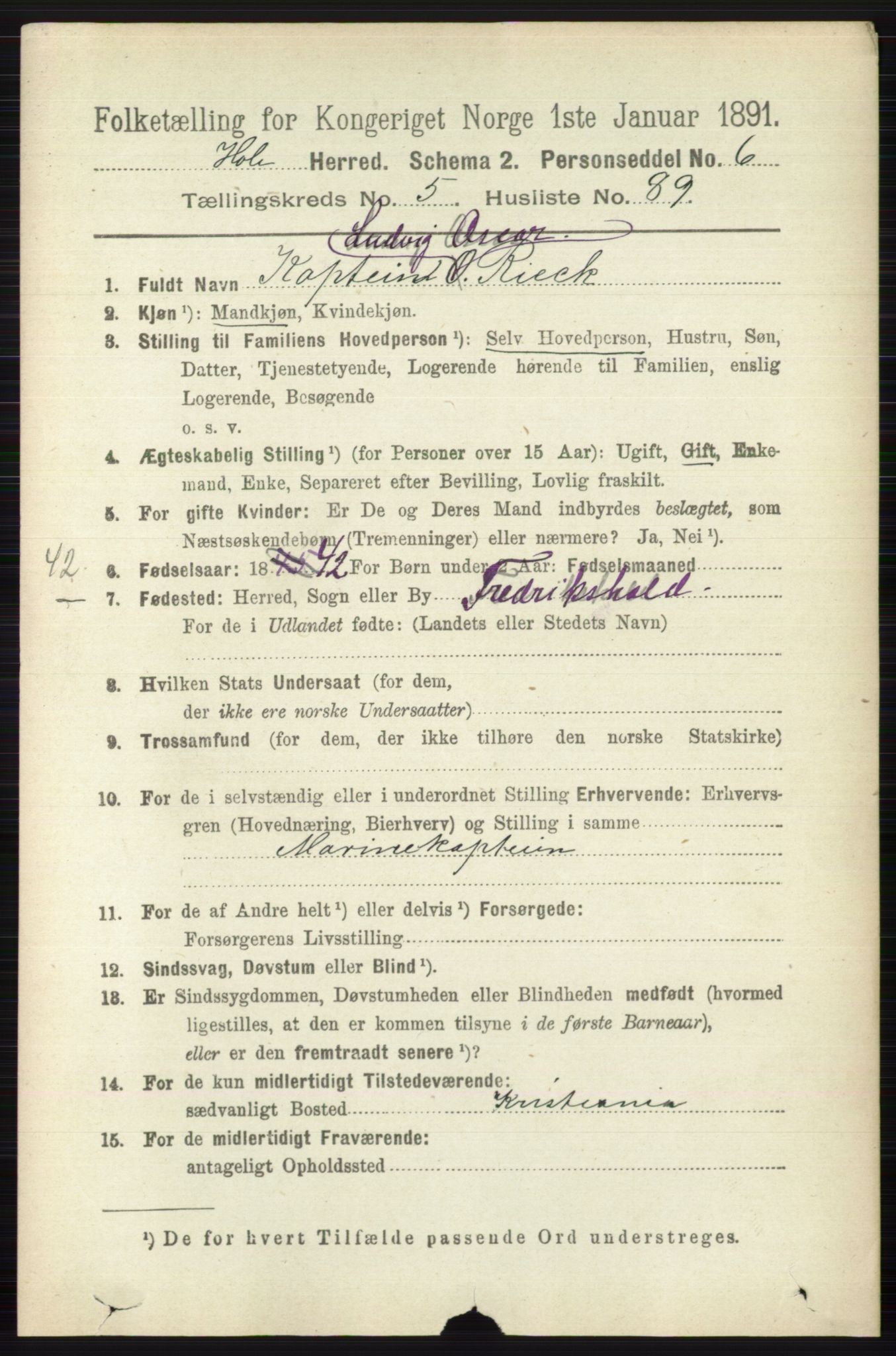 RA, 1891 census for 0612 Hole, 1891, p. 2960